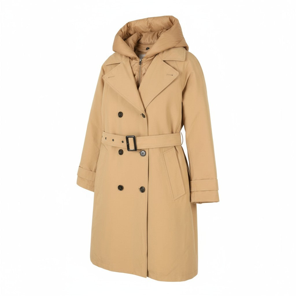 WOOLRICH dvieilis 2in1 moteriškas lietpaltis su gobtuvu S dydžio, smėlio spalvos, Primaloft PPR870 