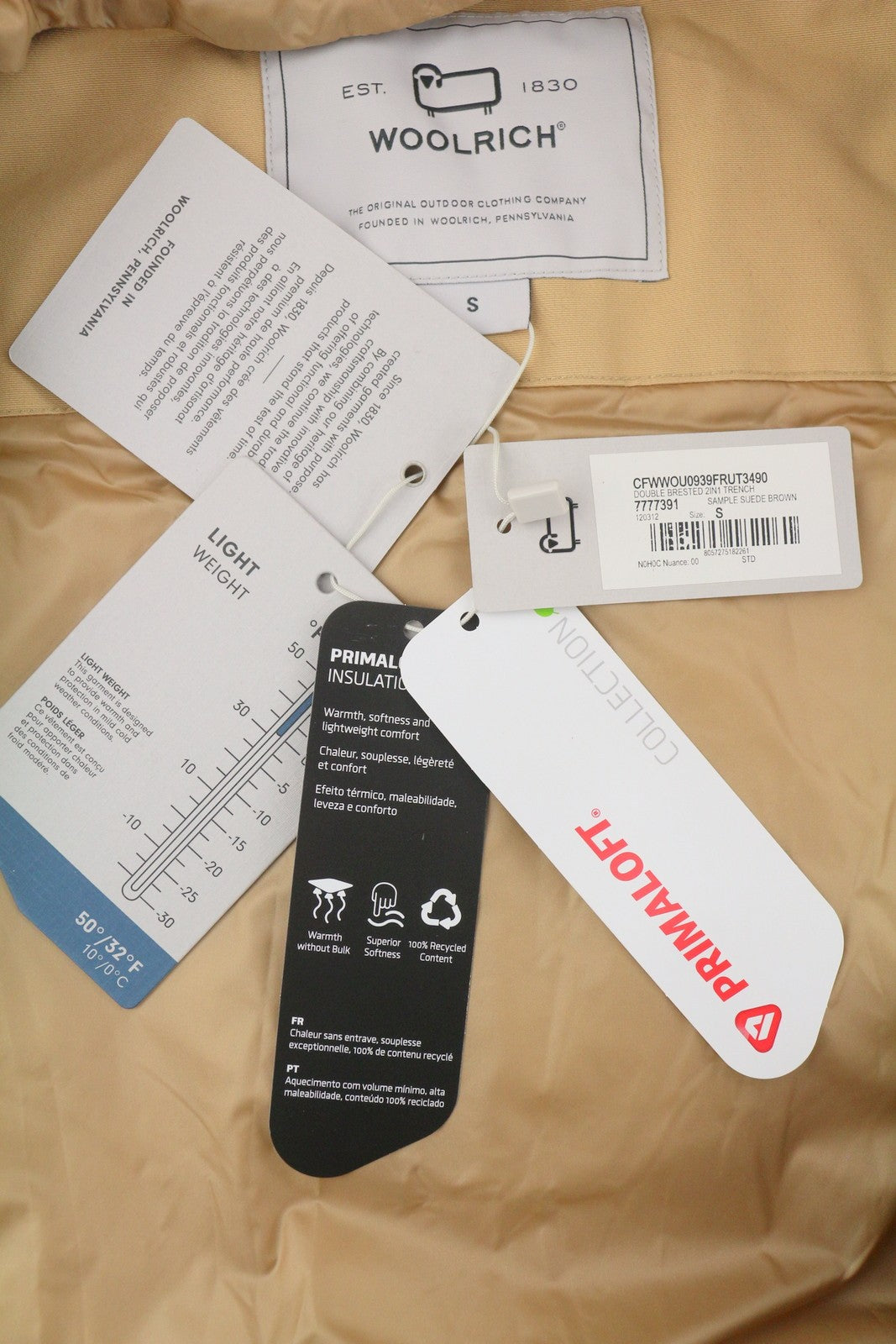 WOOLRICH dvieilis 2in1 moteriškas lietpaltis su gobtuvu S dydžio, smėlio spalvos, Primaloft PPR870 