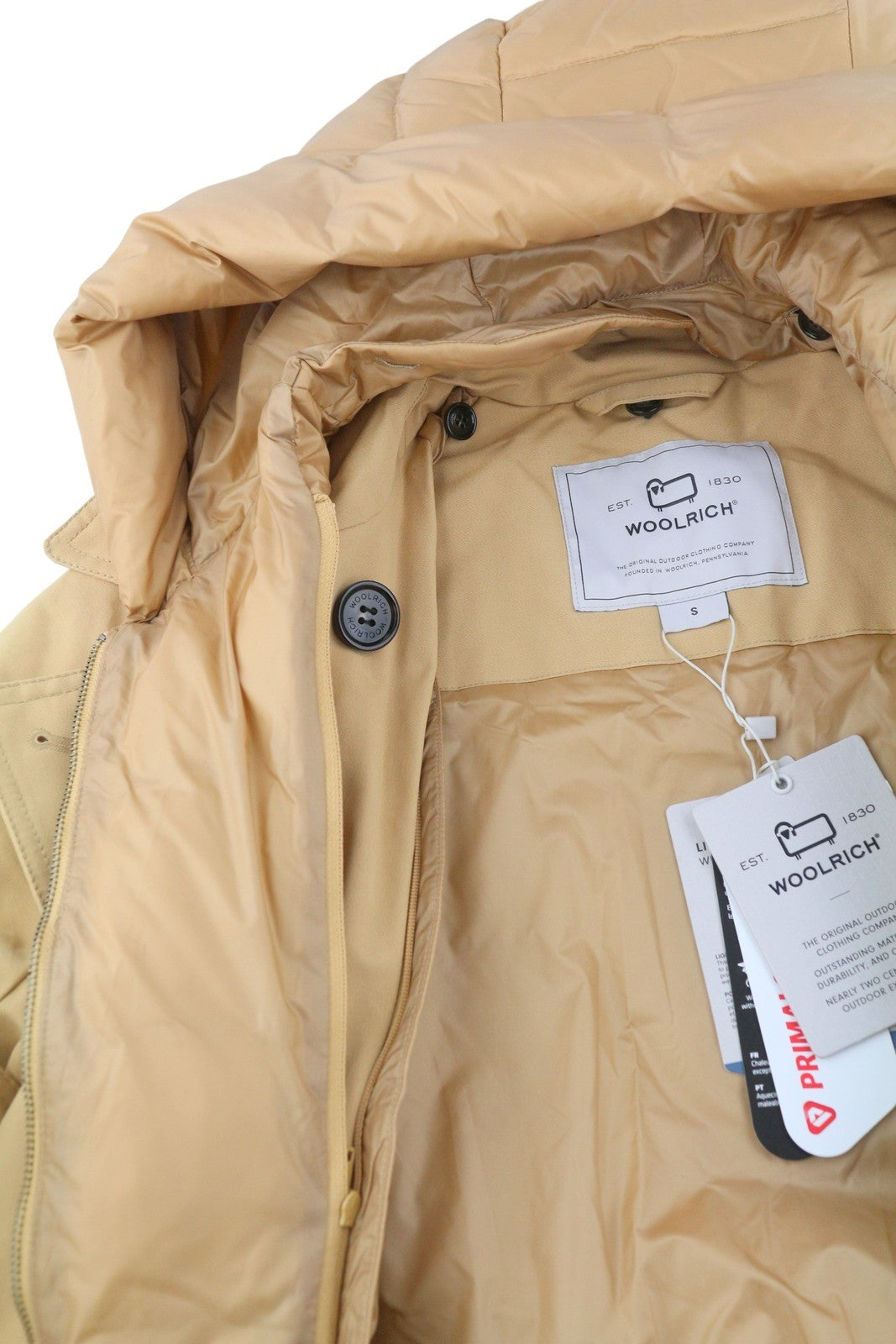 WOOLRICH dvieilis 2in1 moteriškas lietpaltis su gobtuvu S dydžio, smėlio spalvos, Primaloft PPR870 