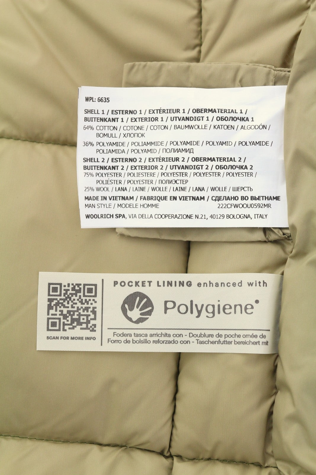 WOOLRICH Duster Blizzard vyriška striukė L, žalia, pūkuota, dygsniuota su šerpų audiniais, RRP595 