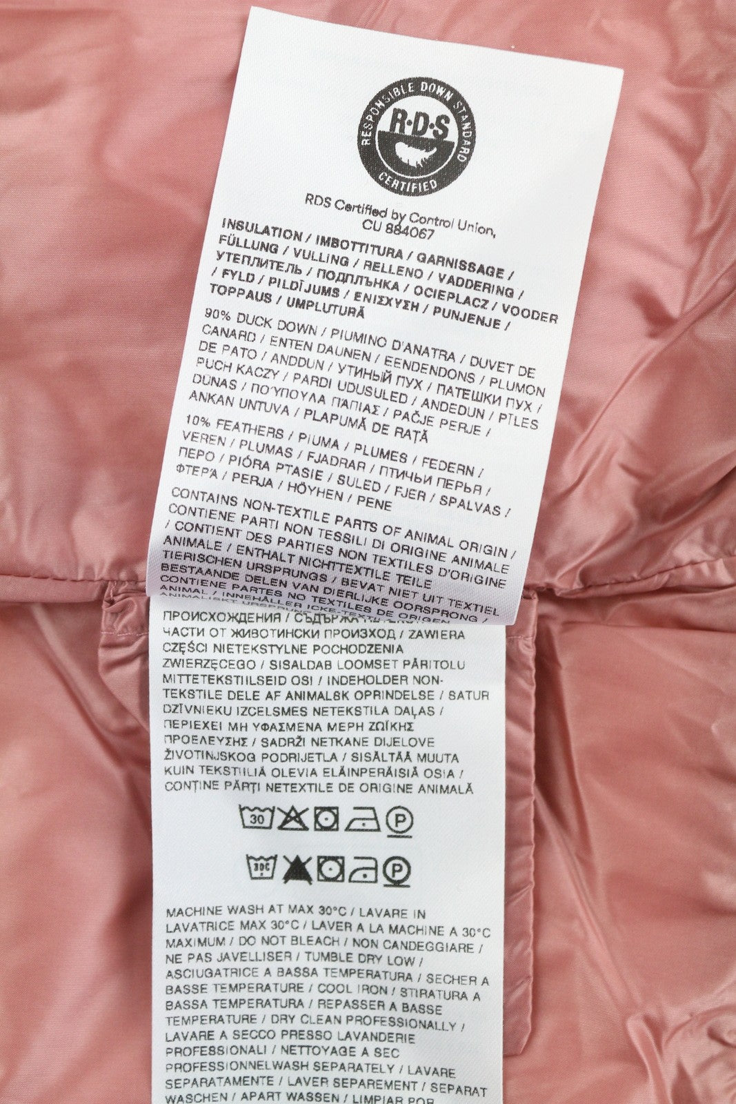 WOOLRICH Chevron dygsniuotas moteriškas švarkas su gobtuvu, rožinis, pūkuotas, RRP550 