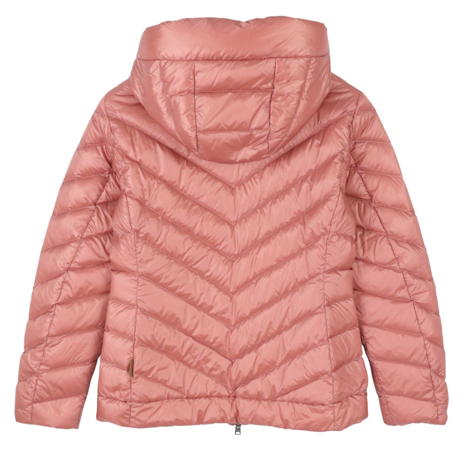 WOOLRICH Chevron dygsniuotas moteriškas švarkas su gobtuvu, rožinis, pūkuotas, RRP550 