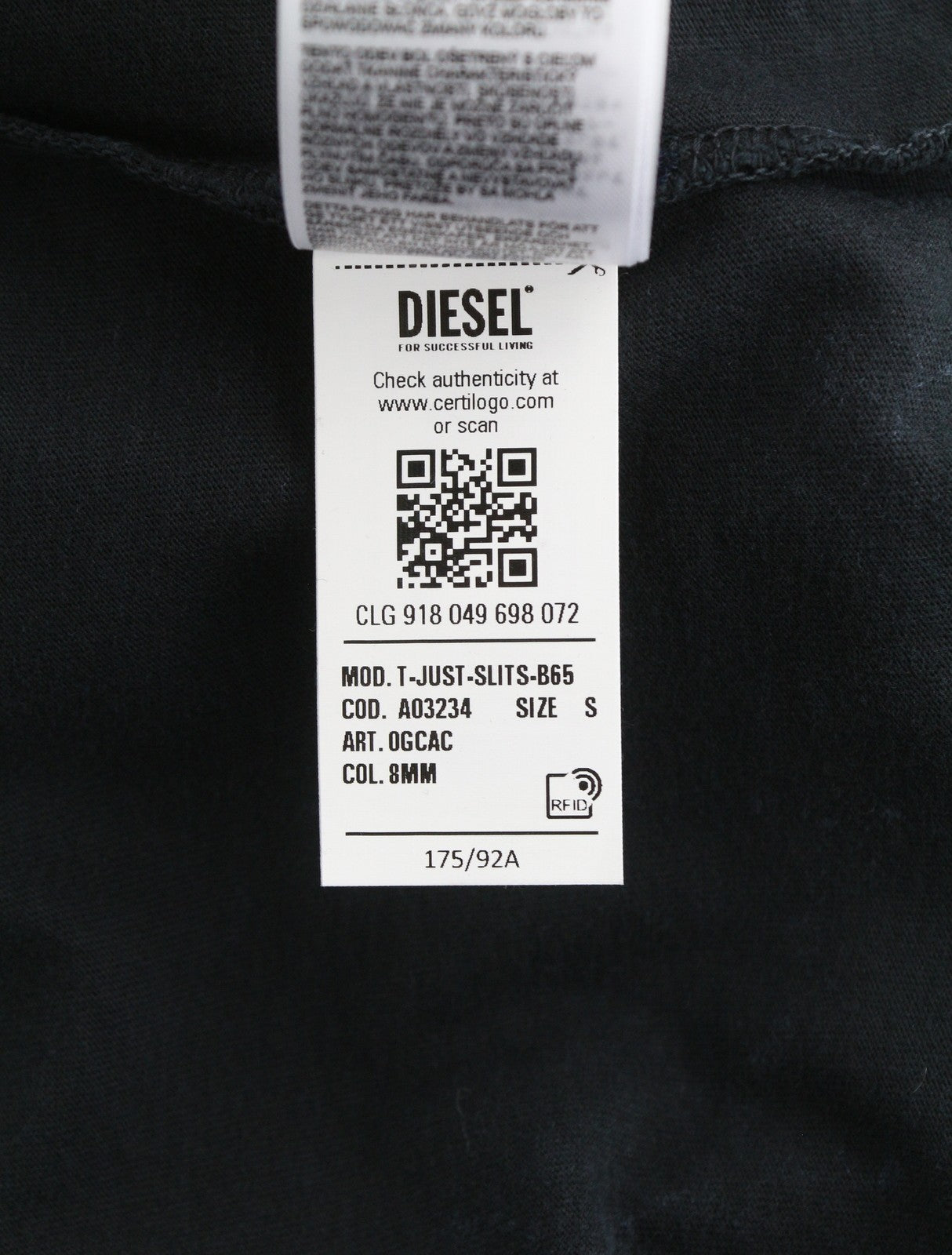 DIESEL T-Just-Slits-B65 vyriški marškinėliai su išblukimo efektu, S dydžio, tamsiai mėlyni, trumpomis rankovėmis 