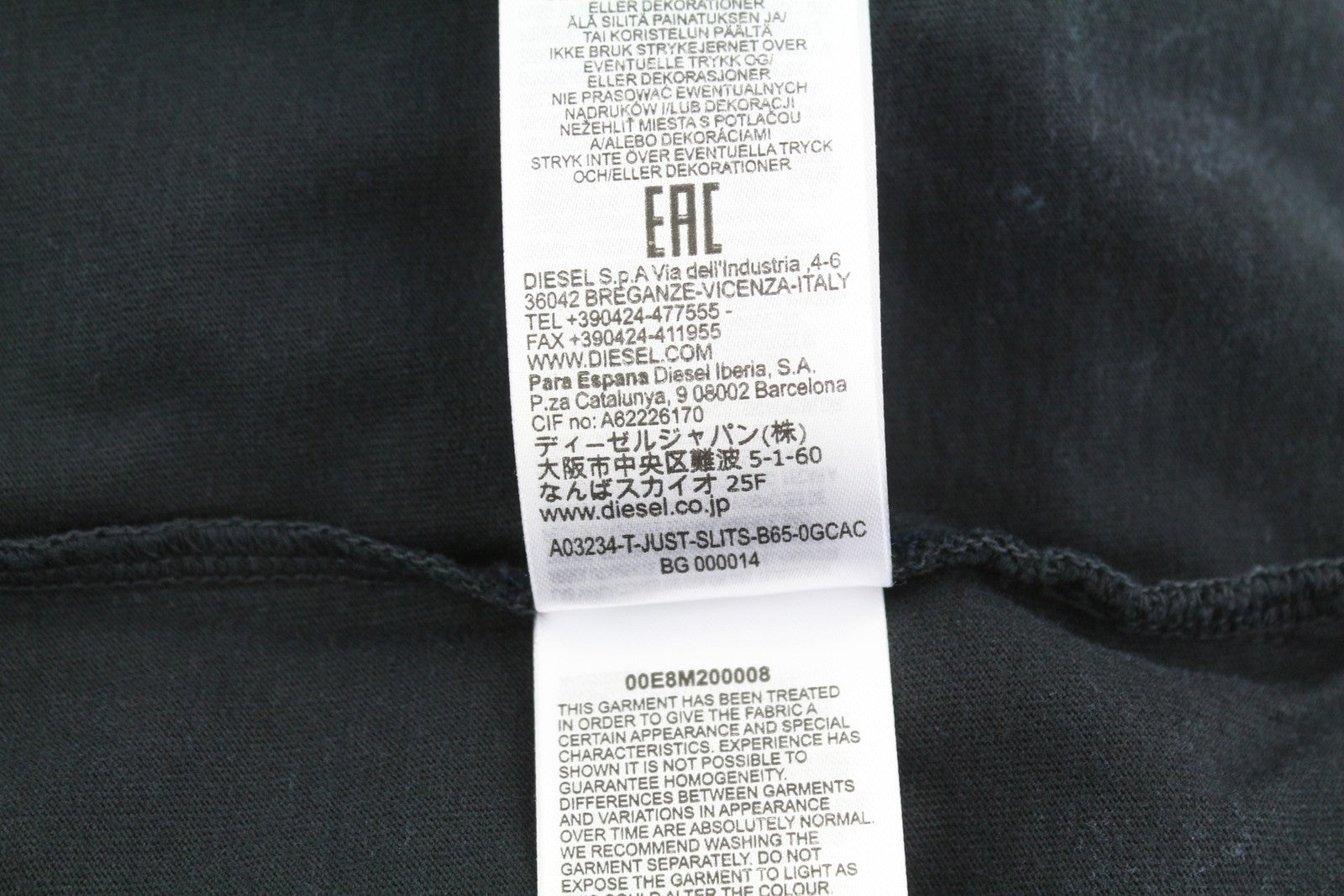 DIESEL T-Just-Slits-B65 vyriški marškinėliai su išblukimo efektu, S dydžio, tamsiai mėlyni, trumpomis rankovėmis 