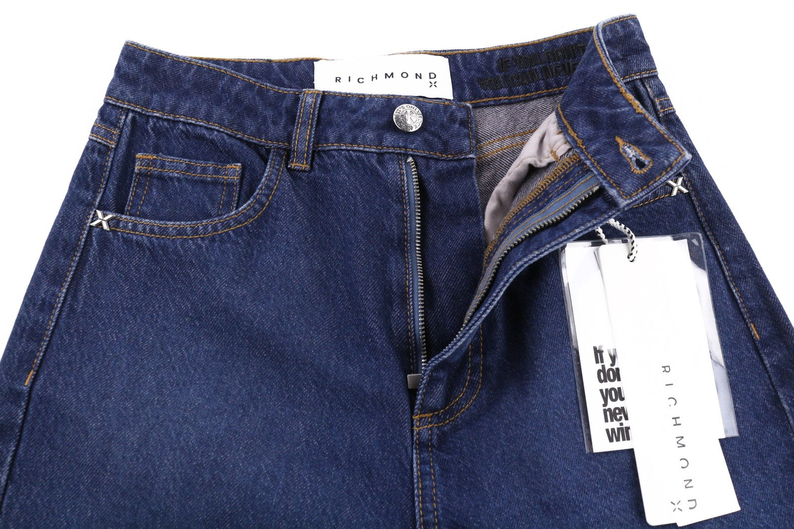 JOHN RICHMOND Bloom Women's Jeans W26 High Waist Mom Fit Blue Washed Zip