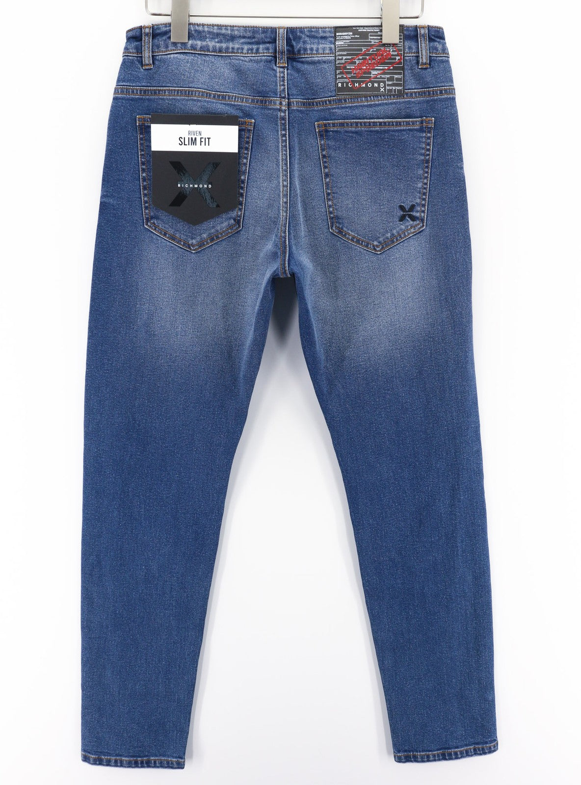 JOHN RICHMOND Riven Men's Jeans W34 Slim Buttoned Distressed Mid Blue Denim