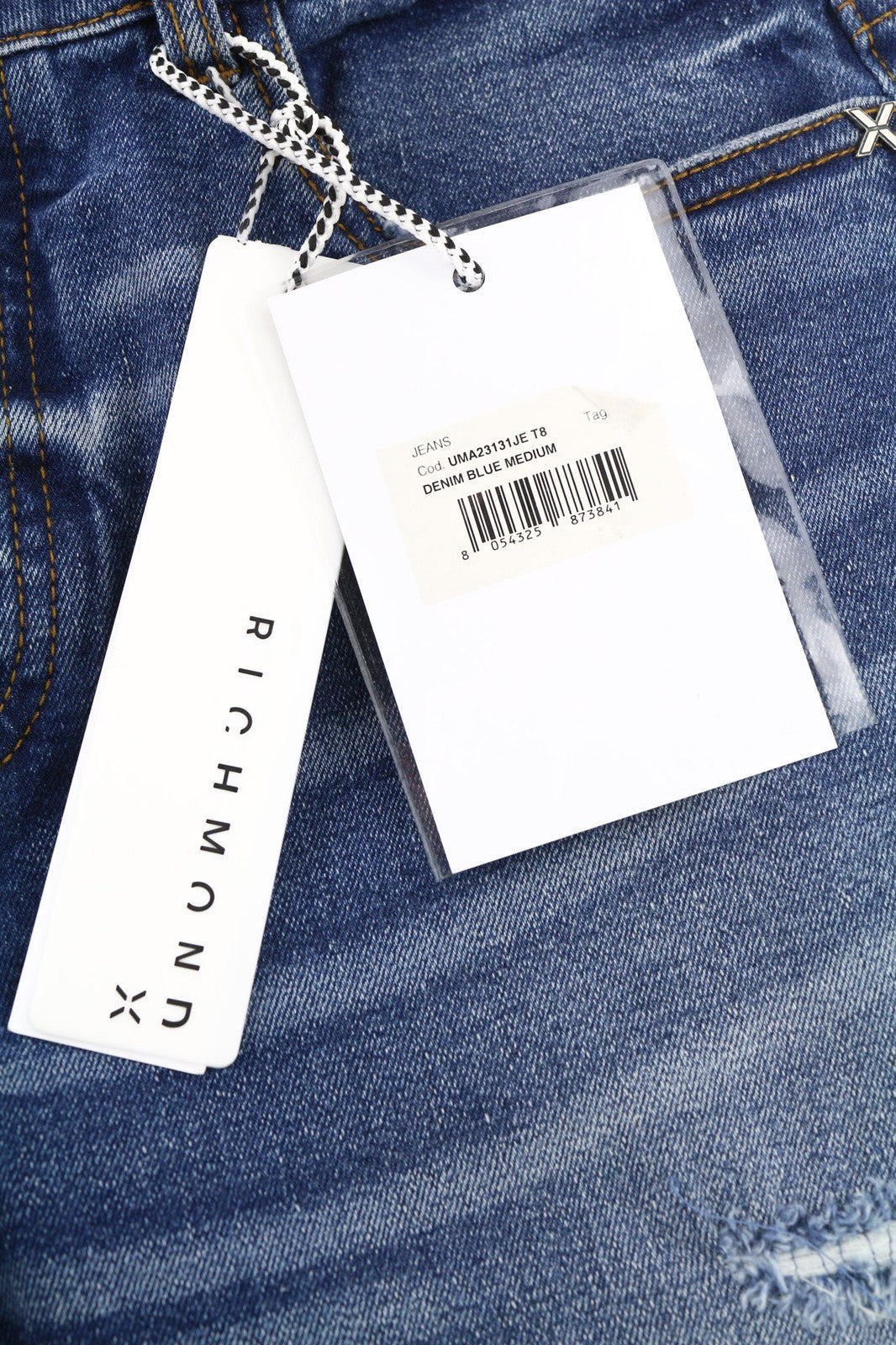 JOHN RICHMOND Riven Men's Jeans W34 Slim Buttoned Distressed Mid Blue Denim