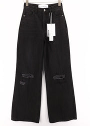 JOHN RICHMOND Icy Women's Jeans W26 High Waist Wide Leg Distressed Black Denim