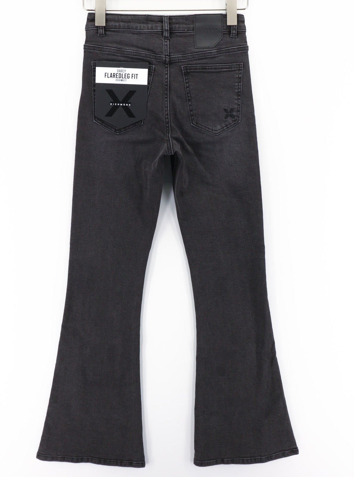JOHN RICHMOND Darcy Women's Jeans W26 Flared High Waist Zip Black Denim Pants