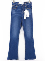 JOHN RICHMOND Women's Jeans W26 Flared Mid Blue Washed Denim Zip Fly Logo