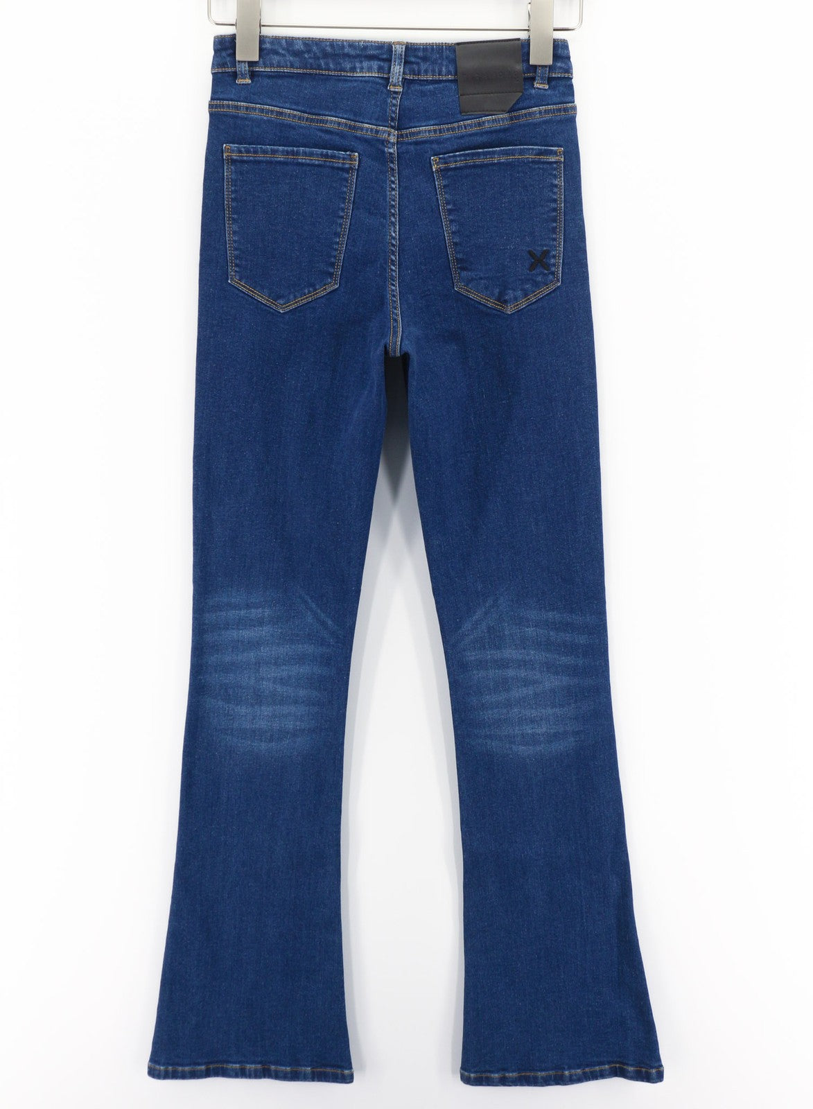 JOHN RICHMOND Women's Jeans W26 Flared Mid Blue Washed Denim Zip Fly Logo