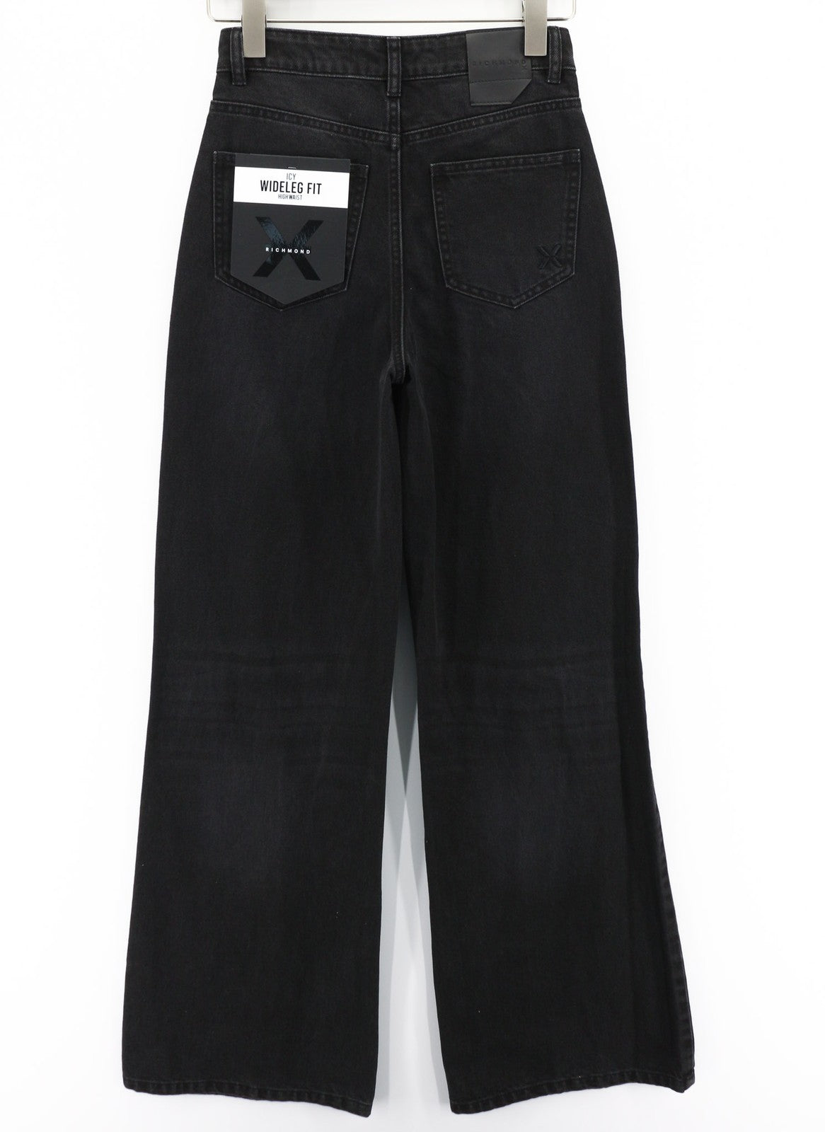 JOHN RICHMOND Icy Women's Jeans W26 Wide Leg High Waist Black Distressed Denim