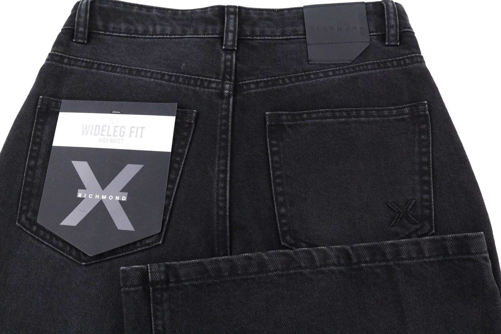 JOHN RICHMOND Icy Women's Jeans W26 Wide Leg High Waist Black Distressed Denim