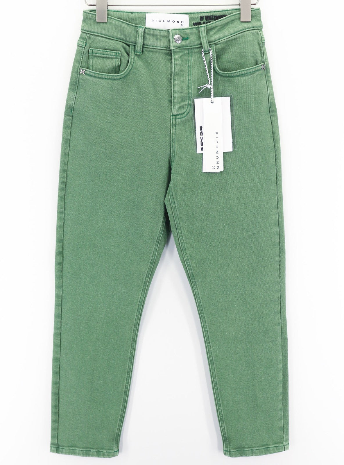 JOHN RICHMOND Bloom Women's Jeans W26 Green High Waist Mom Fit Denim Zip