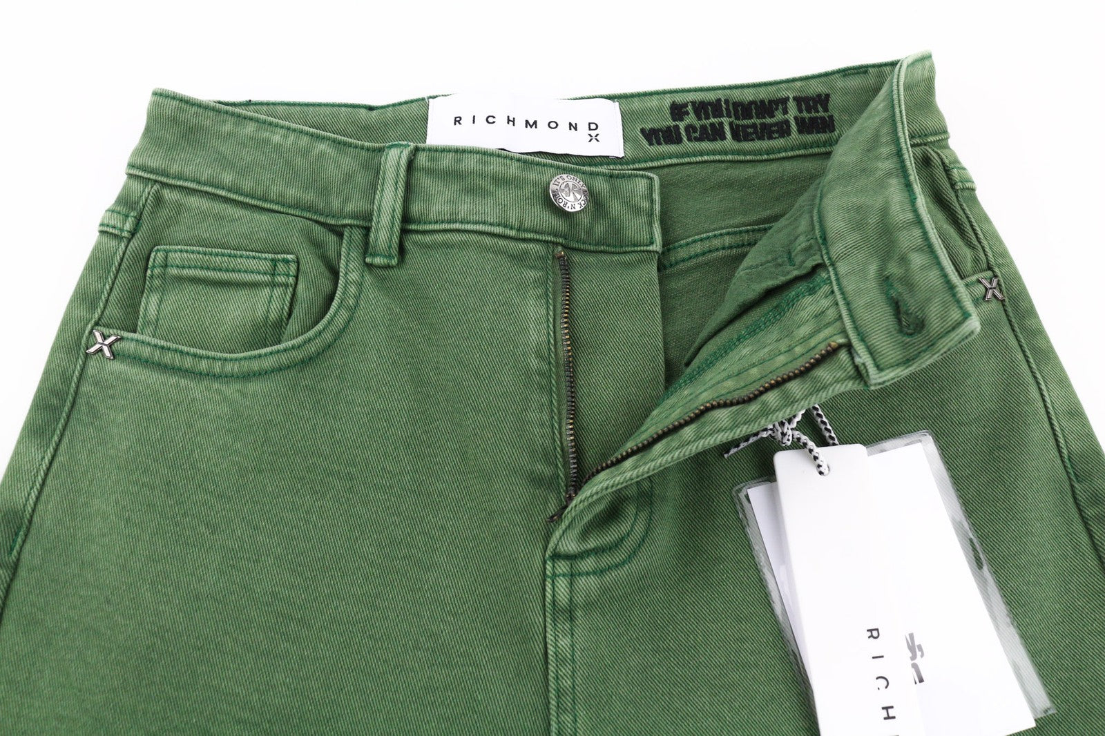 JOHN RICHMOND Bloom Women's Jeans W26 Green High Waist Mom Fit Denim Zip