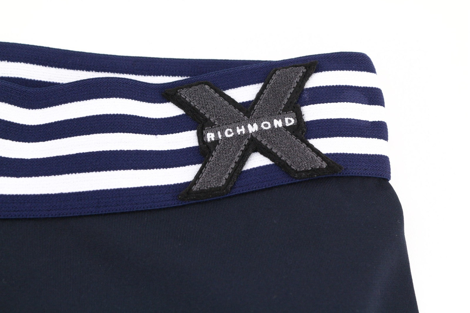 RICHMOND moteriškos tamprės S dydžio safyro mėlynos spalvos, tamprios, aukštu juosmeniu, užtrauktuku ir logotipu. 