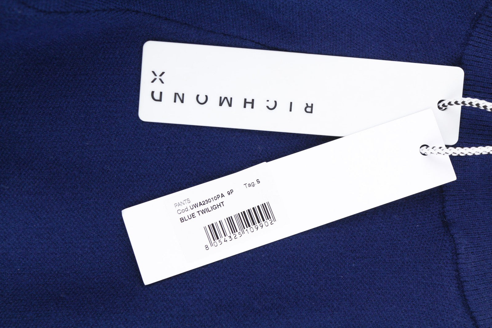 JOHN RICHMOND moteriškos kelnės S mėlynos užtraukiamos jogger stiliaus su elastingu juosmeniu ir logotipu 