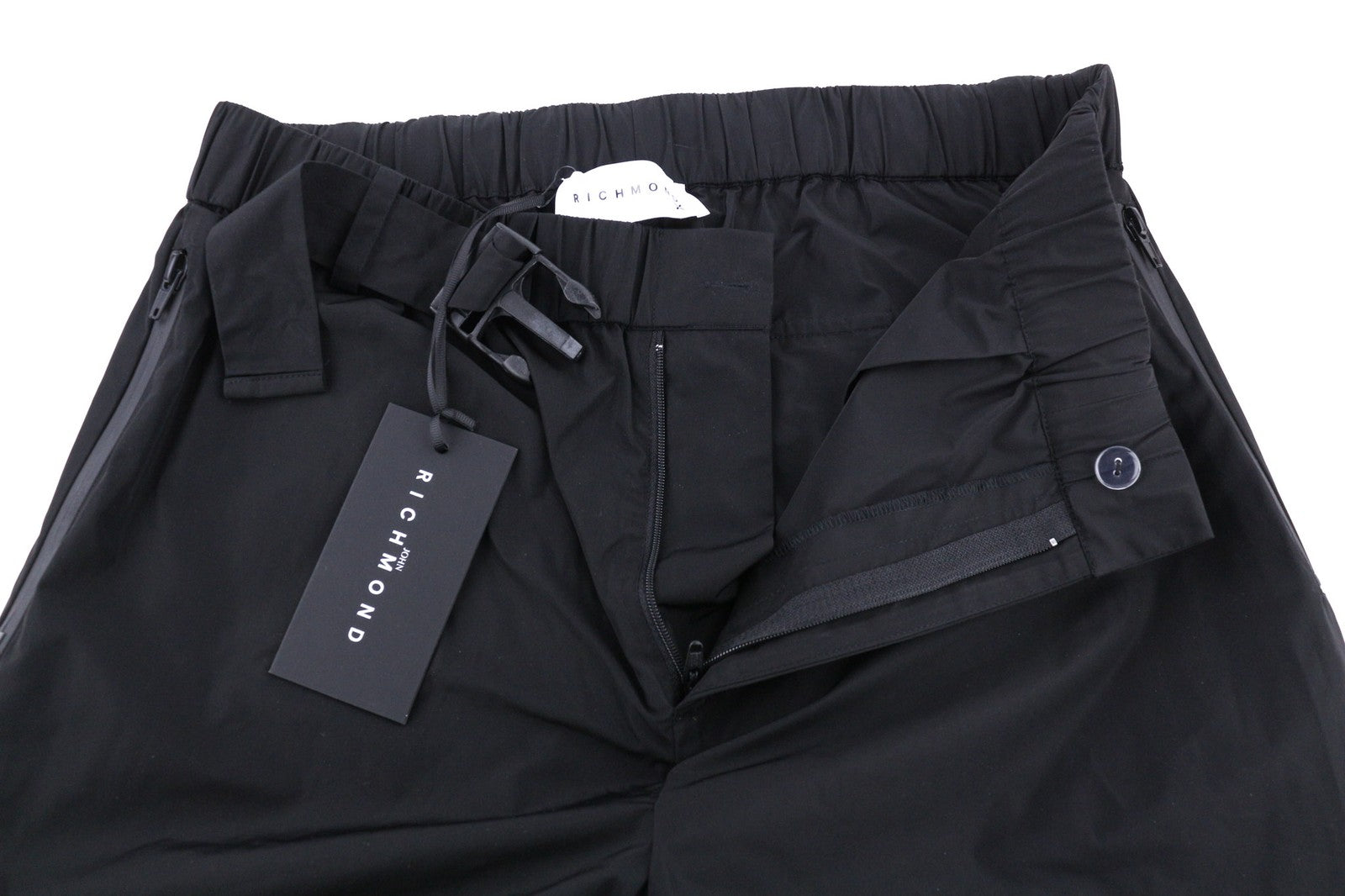 JOHN RICHMOND vyriškos kelnės ~W30 juodos tiesios elastingo juosmens logotipo laisvalaikio stiliaus su kišenėmis 