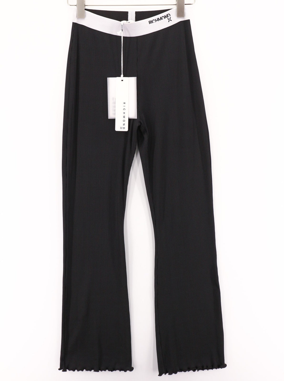 RICHMOND moteriškos kelnės S, juodos, platėjančios, tamprios, briaunotos, aukštu juosmeniu, visiems sezonams 