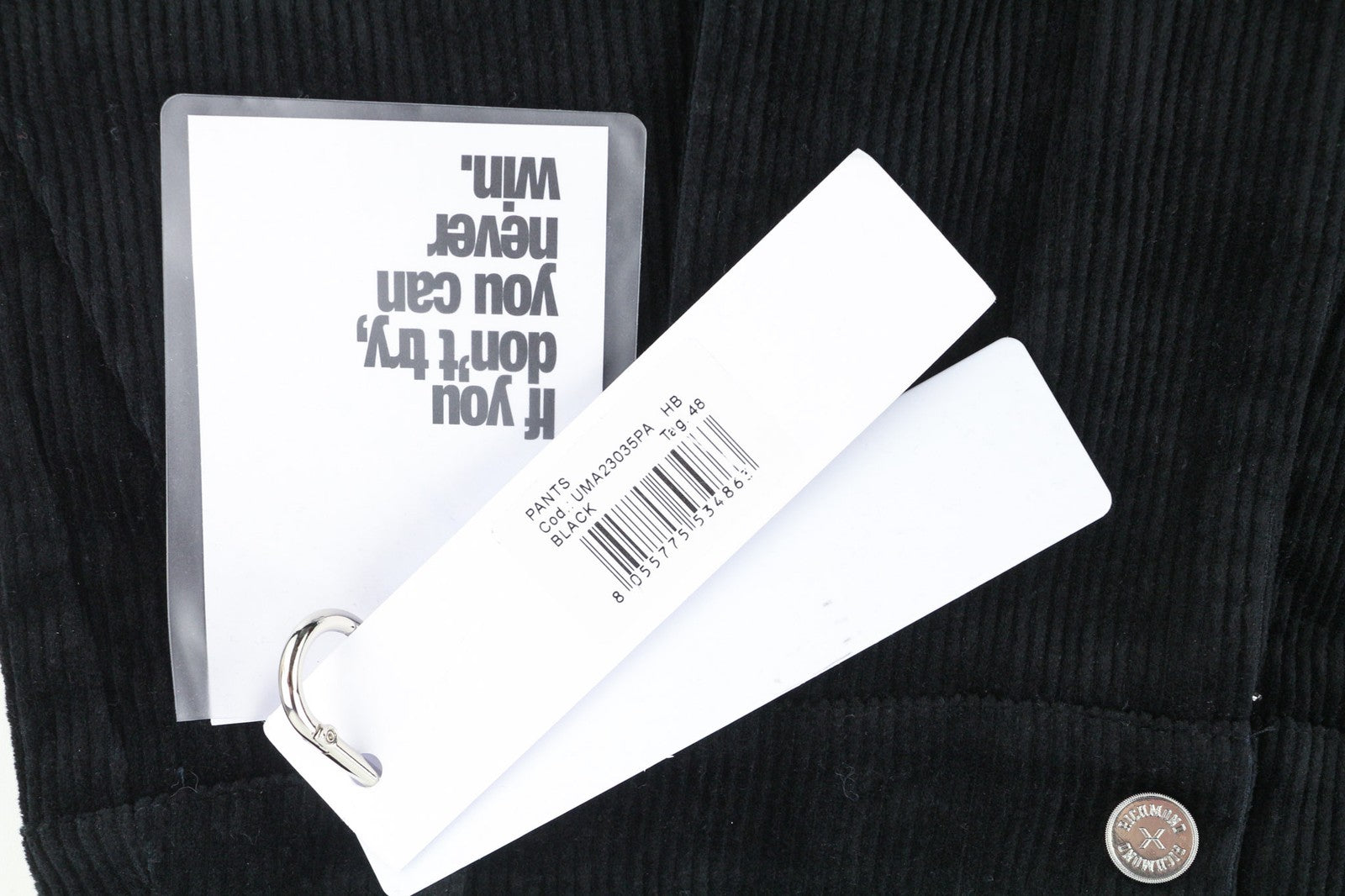 JOHN RICHMOND vyriškos juodos velveto tiesios kelnės su klostuotu užtrauktuku ir logotipu 