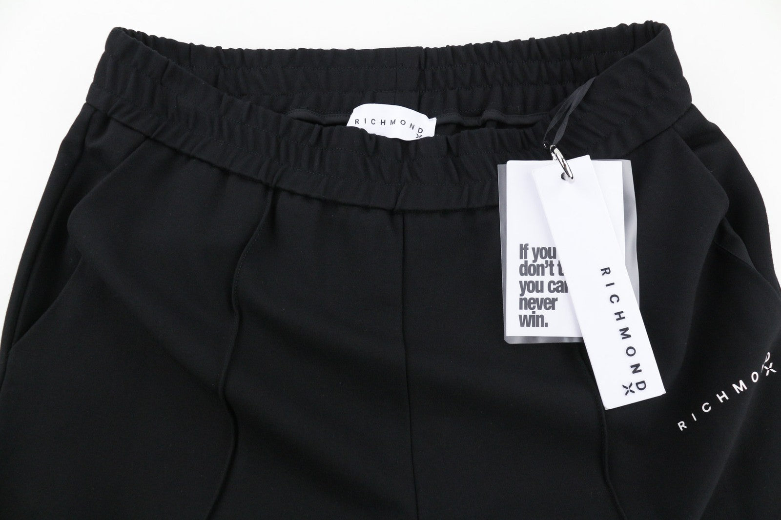 JOHN RICHMOND vyriškos kelnės M, juodos, su elastingu juosmeniu, visiems sezonams, su logotipu ir kišenėmis 