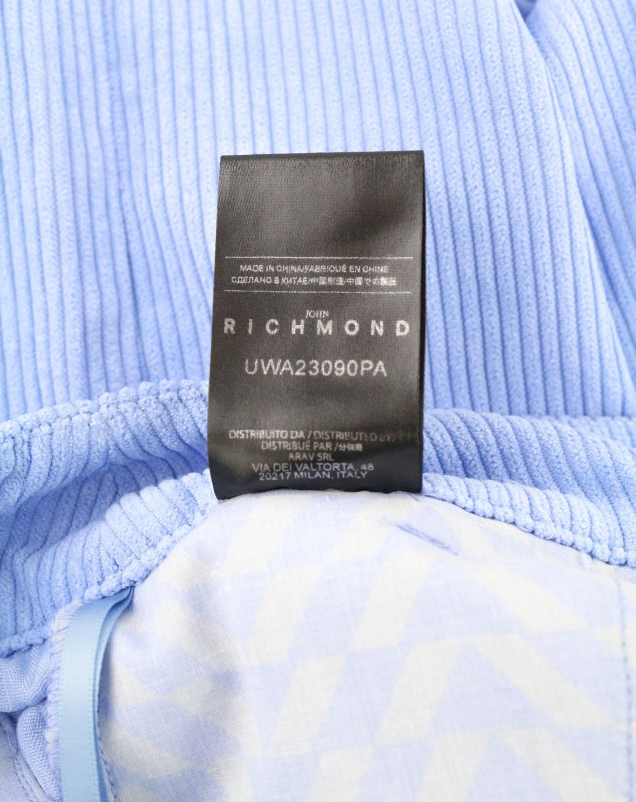 JOHN RICHMOND moteriškos kelnės S dydžio mėlynos velveto tiesios laisvalaikio stiliaus su metalinėmis detalėmis 