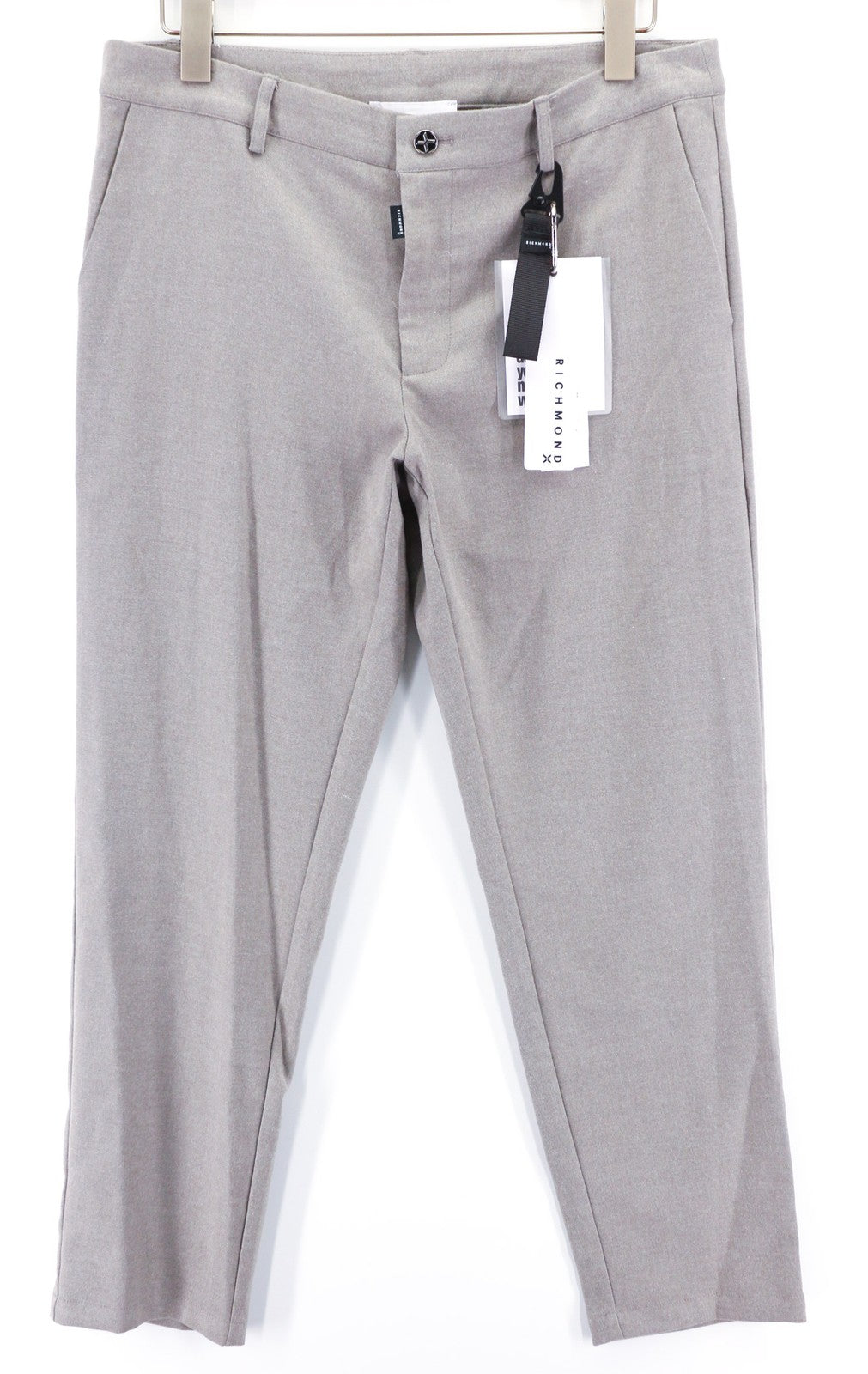 JOHN RICHMOND vyriškos kelnės M pilkos melanžo spalvos, priglundančios, su užtraukiamomis kišenėmis, laisvalaikio logotipu 