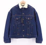 R13 Bib Trucker vyriška striukė M su šerpų pamušalu, džinsine sagomis, vidutinės mėlynos spalvos logotipu 