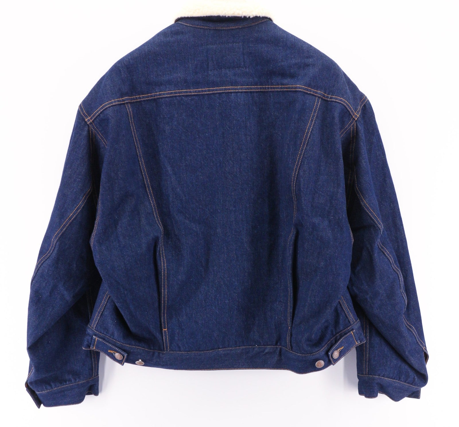 R13 Bib Trucker vyriška striukė M su šerpų pamušalu, džinsine sagomis, vidutinės mėlynos spalvos logotipu 