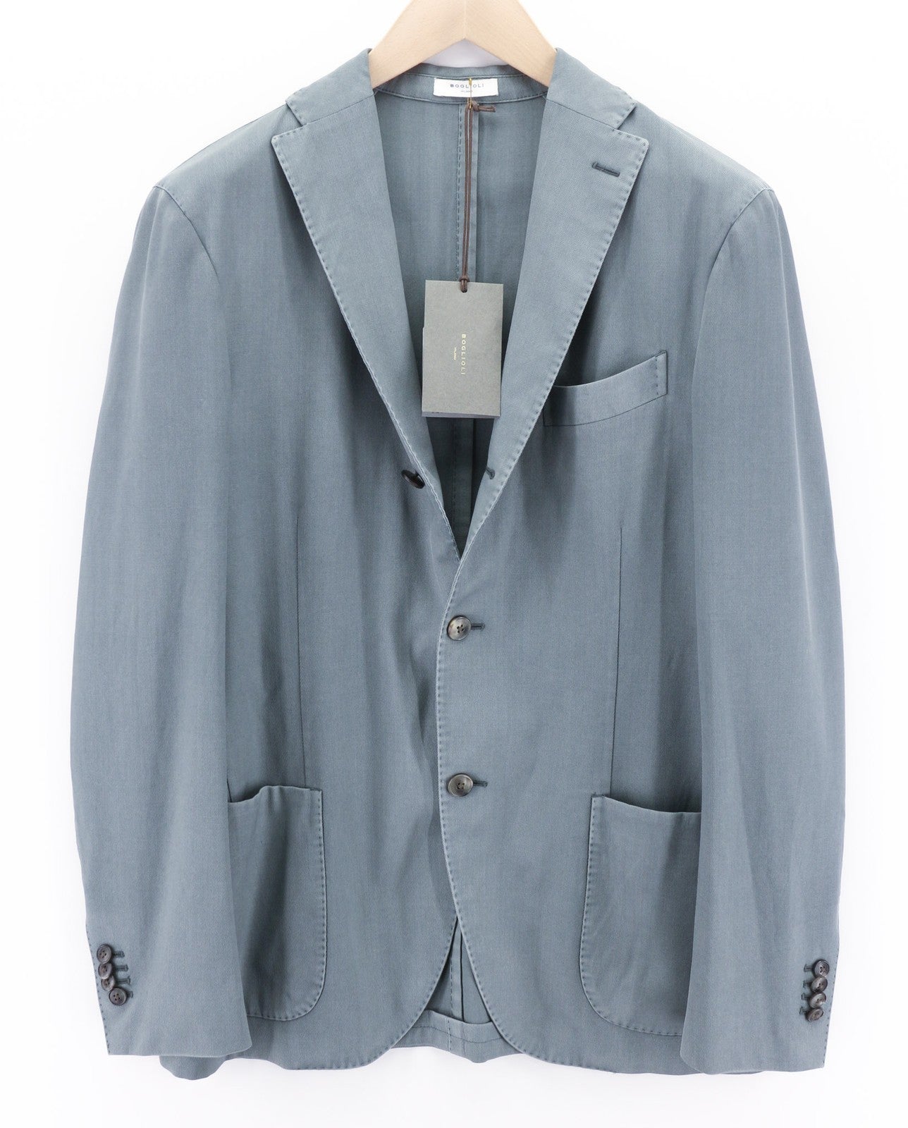 BOGLIOLI vyriškas švarkas EU48 UK38 mėlynas vilnonis švarkas su įpjova atvarte be pamušalo, dviguba skeltukais RRP946 