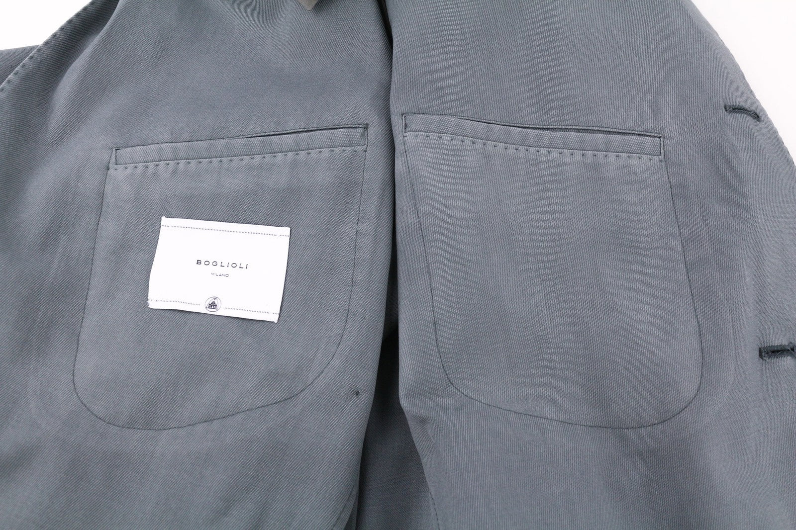 BOGLIOLI vyriškas švarkas EU48 UK38 mėlynas vilnonis švarkas su įpjova atvarte be pamušalo, dviguba skeltukais RRP946 
