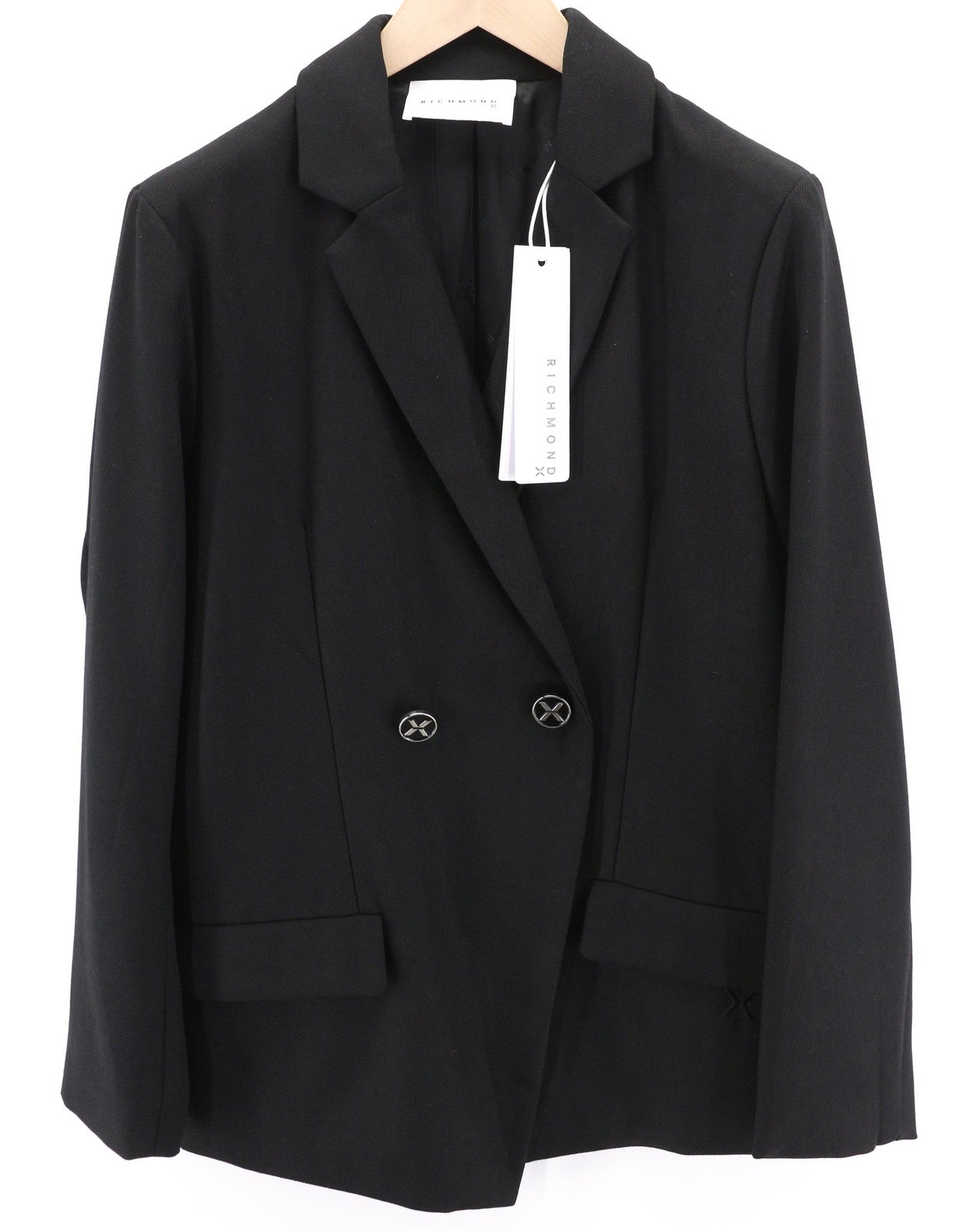 JOHN RICHMOND vyriškas švarkas M, juodas, dvieilis, su įpjova atvartu, oficialus logotipas 