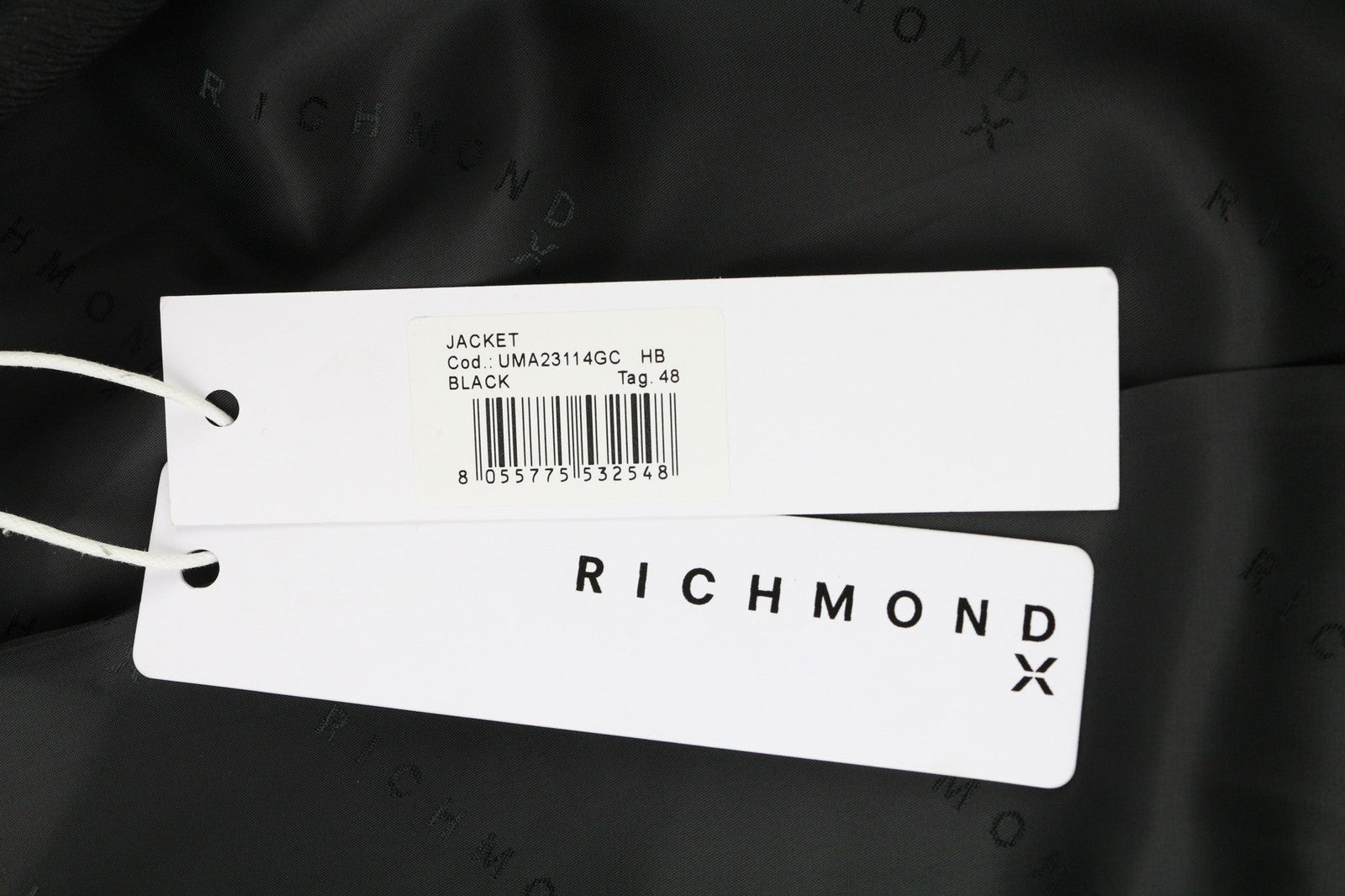 JOHN RICHMOND vyriškas švarkas M, juodas, dvieilis, su įpjova atvartu, oficialus logotipas 