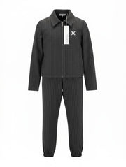 JOHN RICHMOND moteriškas kostiumas S, juodas melanžas, dryžuotas, vieneilis, dviejų dalių 