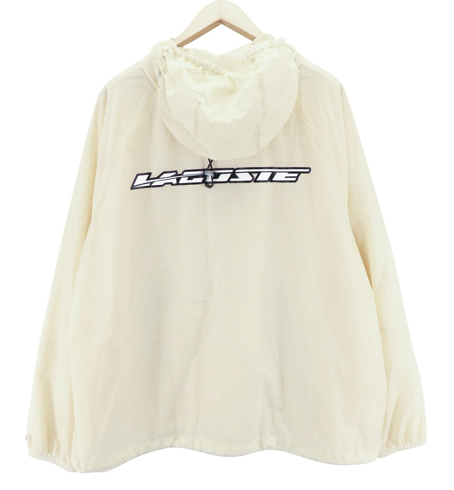 LACOSTE vyriška striukė XL/2XL smėlio spalvos su gobtuvu ir vandeniui atspariu languotu lengvu paltu 