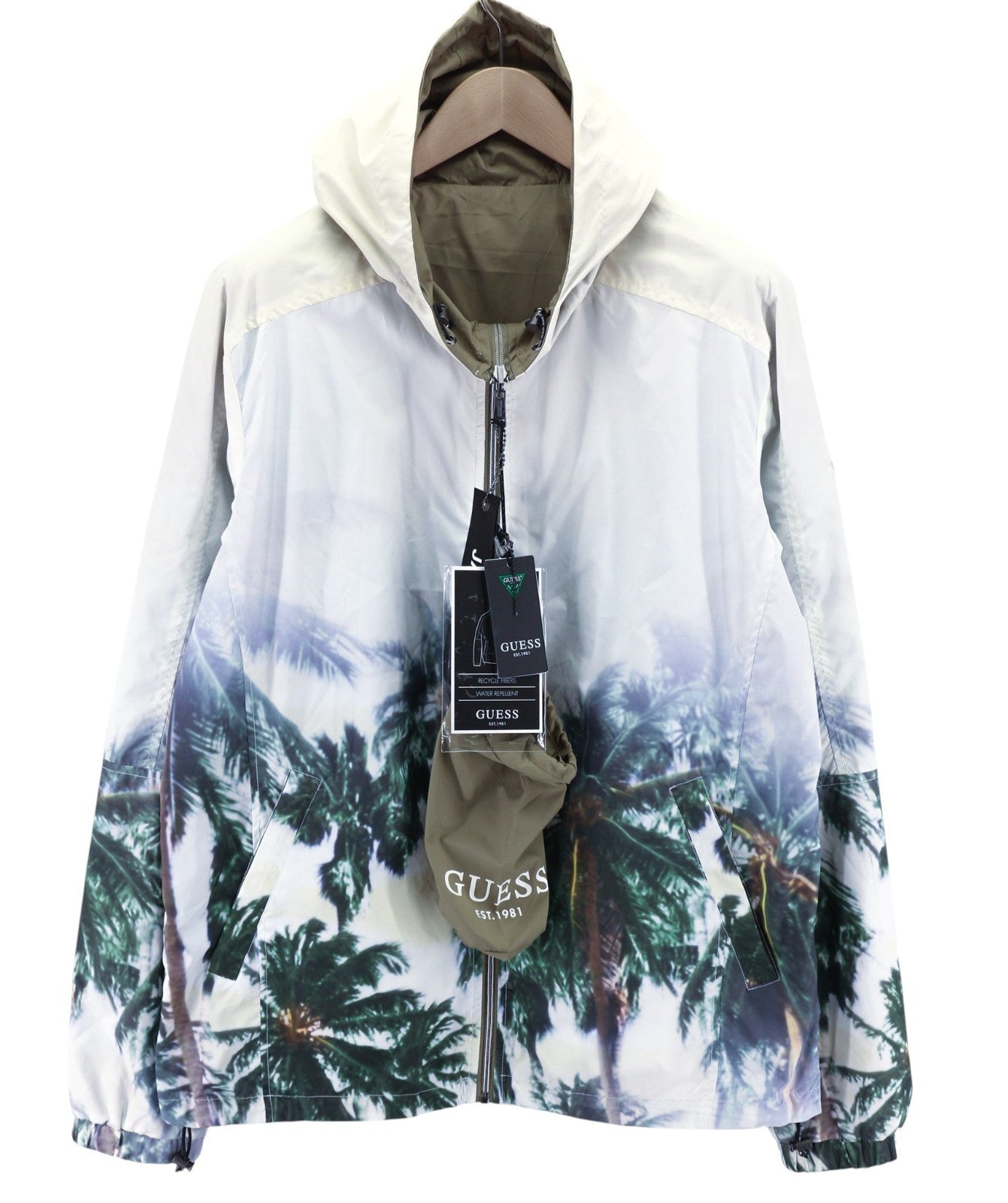 GUESS vyriška striukė XL dydžio, dvipusė, lengva, su gobtuvu, perdirbta, vandeniui atspari 