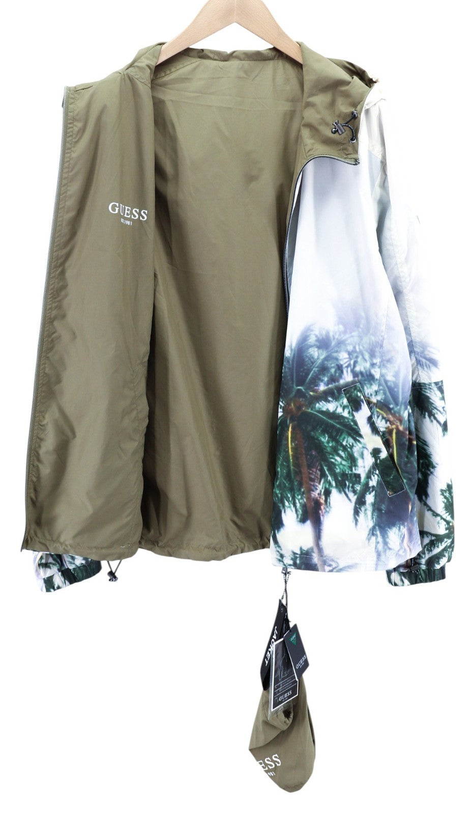 GUESS vyriška striukė XL dydžio, dvipusė, lengva, su gobtuvu, perdirbta, vandeniui atspari 