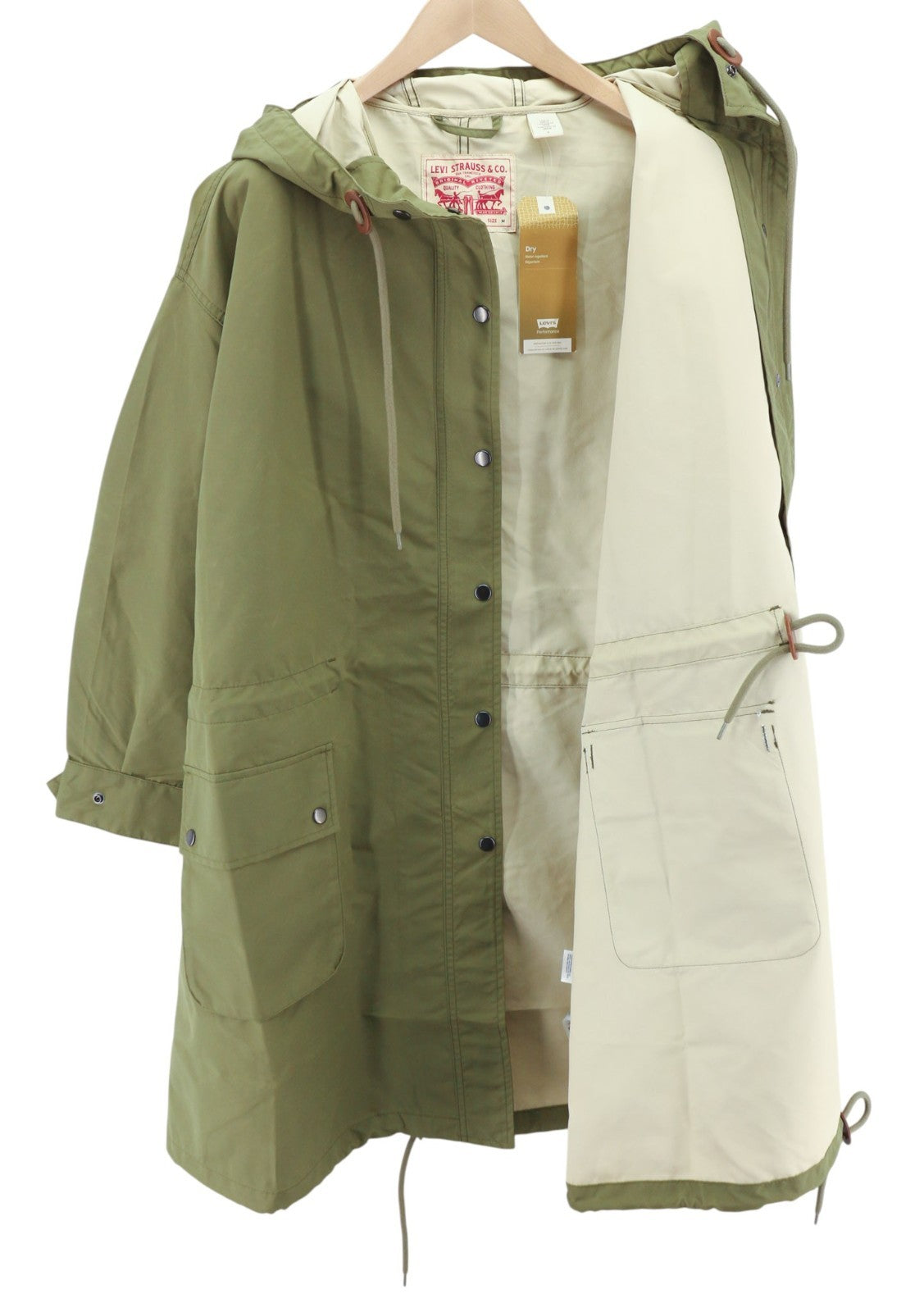 LEVI'S vyriška striukė M vidutinio ilgio, vandeniui atspari, gobtuvu, mėlyna, raišteliu surišama striukė 