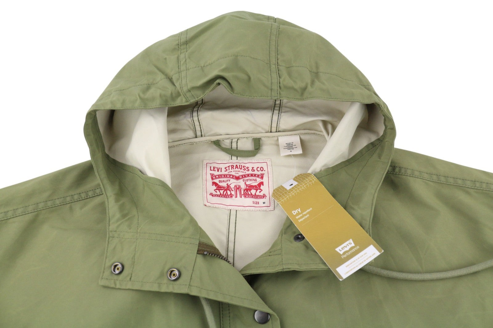 LEVI'S vyriška striukė M vidutinio ilgio, vandeniui atspari, gobtuvu, mėlyna, raišteliu surišama striukė 