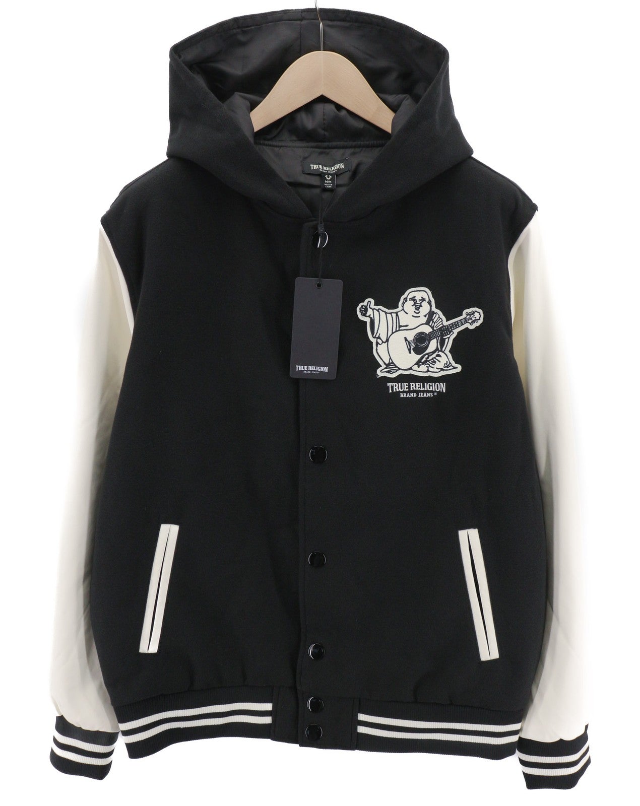TRUE RELIGION vyriška striukė L, juoda, su dviejų spalvų gobtuvu ir logotipu 