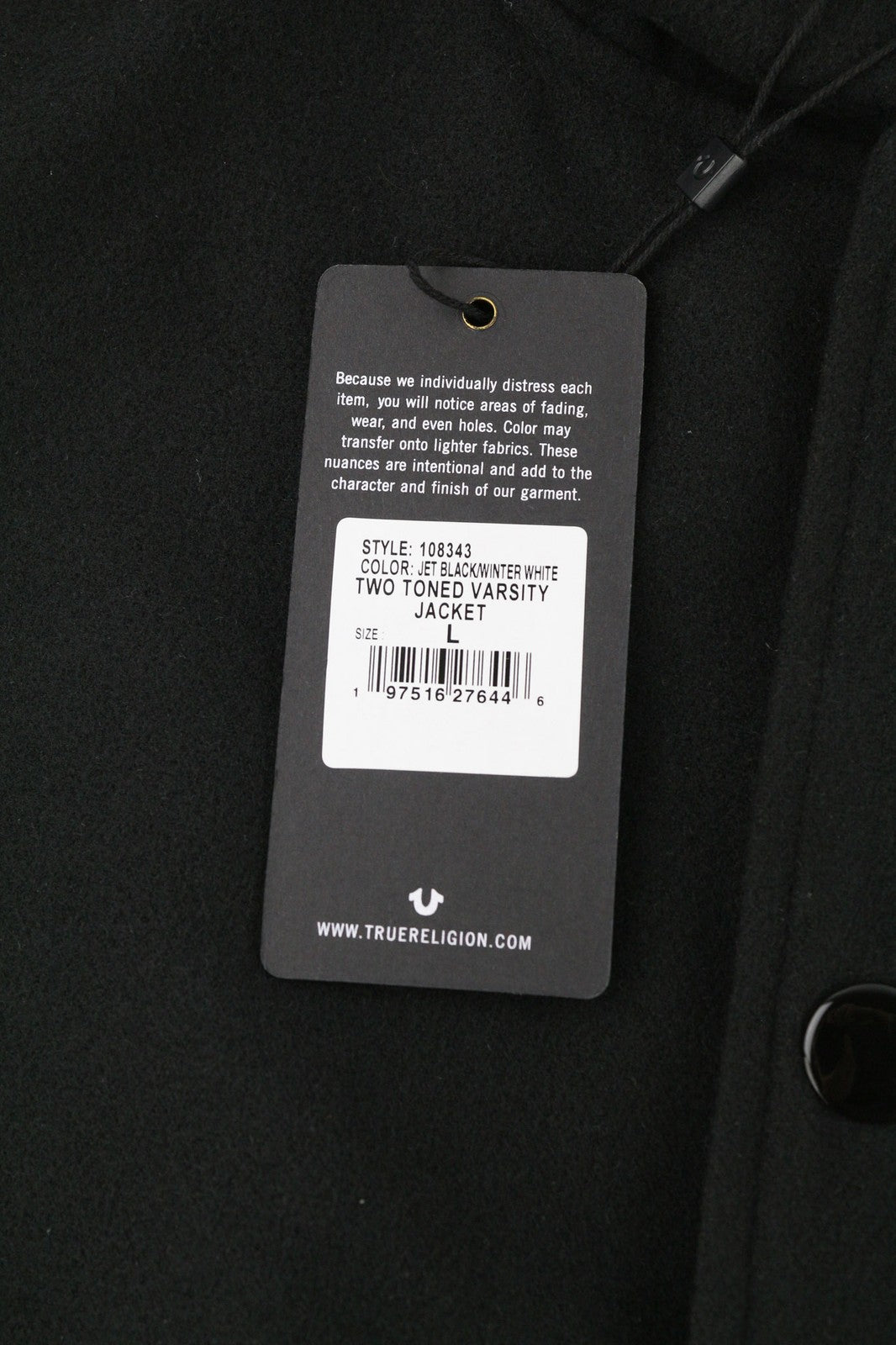 TRUE RELIGION vyriška striukė L, juoda, su dviejų spalvų gobtuvu ir logotipu 