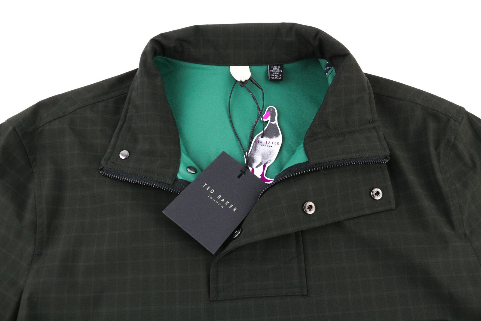 TED BAKER MMP Dafen vyriška striukė ~L juoda anorakas su raišteliu languota aukšta apykakle 