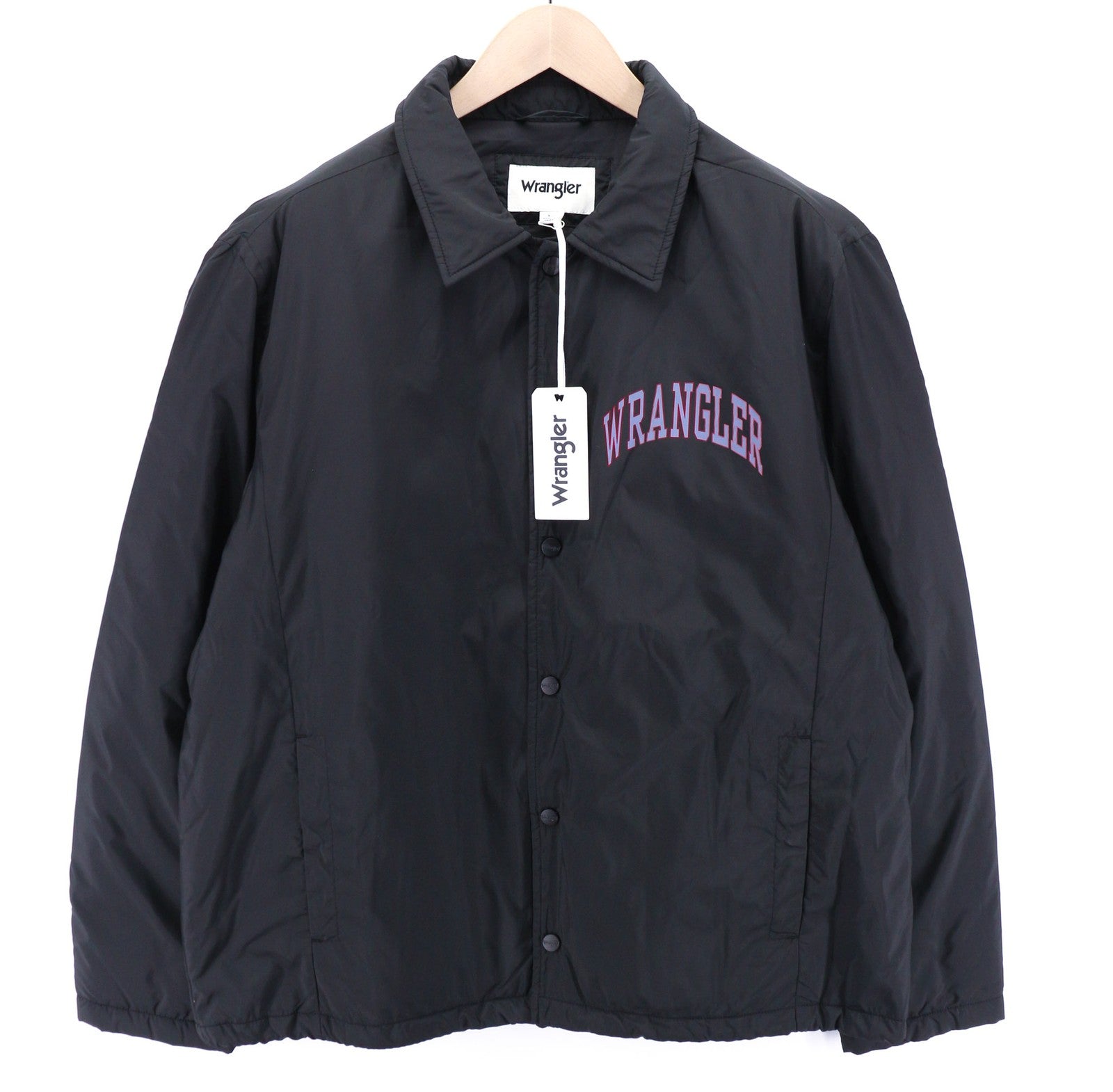 WRANGLER Stadium vyriška striukė L, juoda, izoliuota, su polo apykakle ir sagomis, pamušalu 