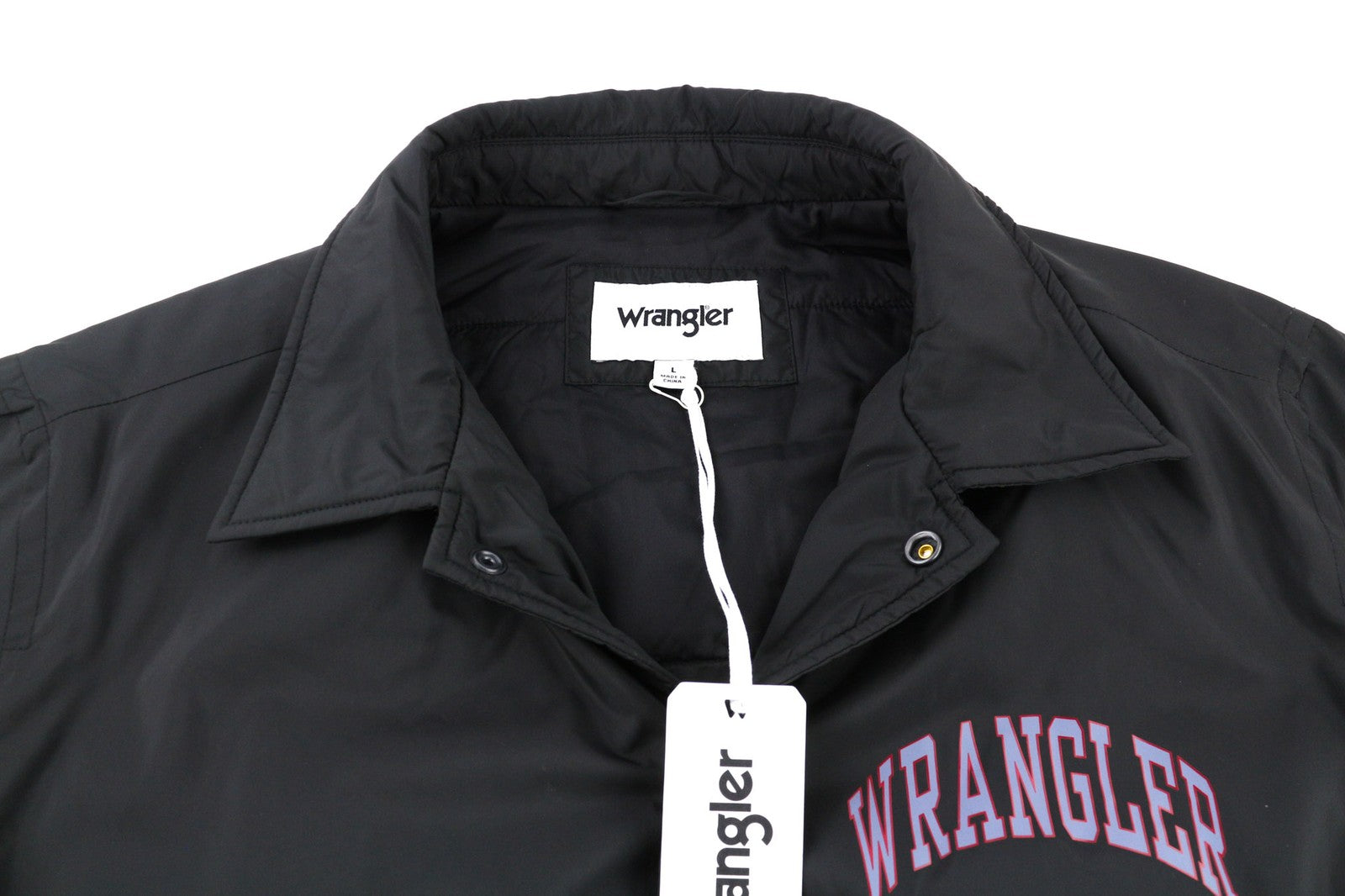 WRANGLER Stadium vyriška striukė L, juoda, izoliuota, su polo apykakle ir sagomis, pamušalu 