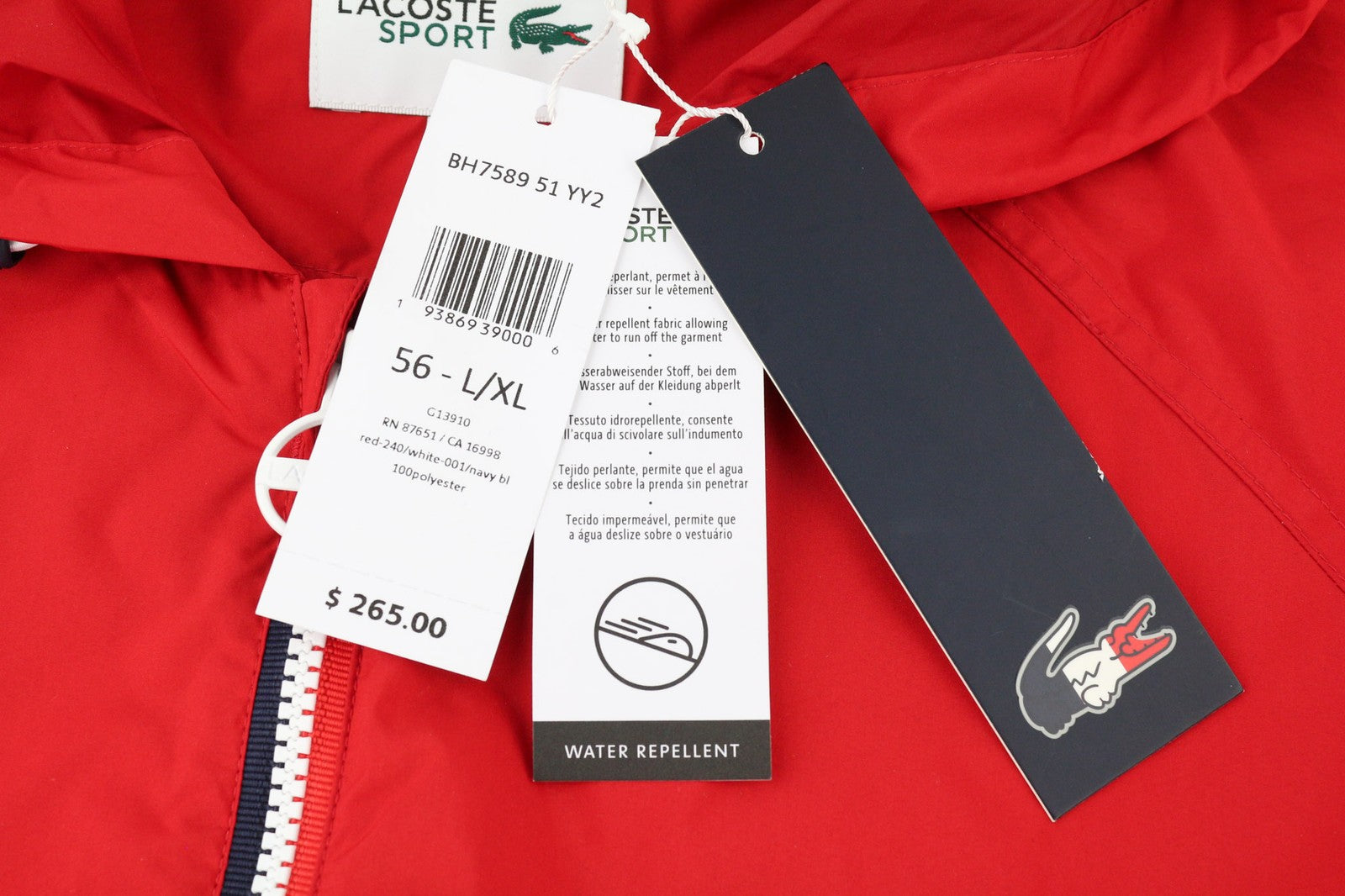 LACOSTE Sport vyriška striukė L/XL lengva, vidutinio ilgio, su gobtuvu, vandeniui atspari 
