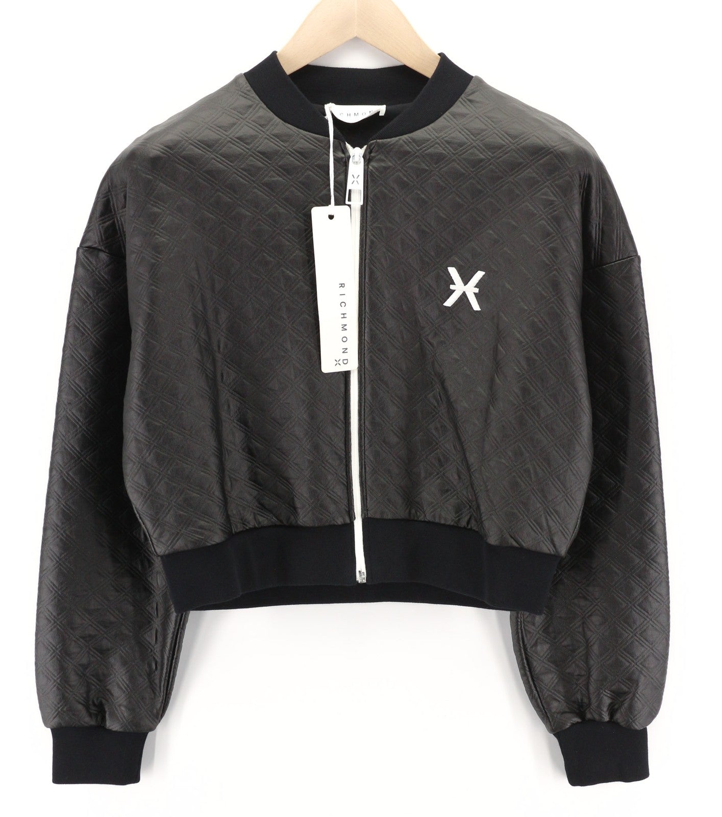 RICHMOND Women's Jacket S Black Cropped Bomber Zip Logo Lightweight