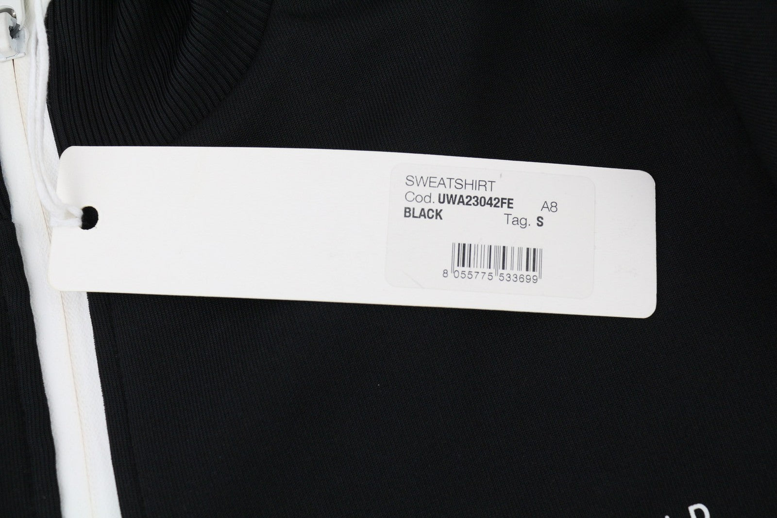 RICHMOND moteriškas džemperis su užtrauktuku ir juodu tinklelio raštu, aukšta apykakle ir kišenėmis. S dydžio. 