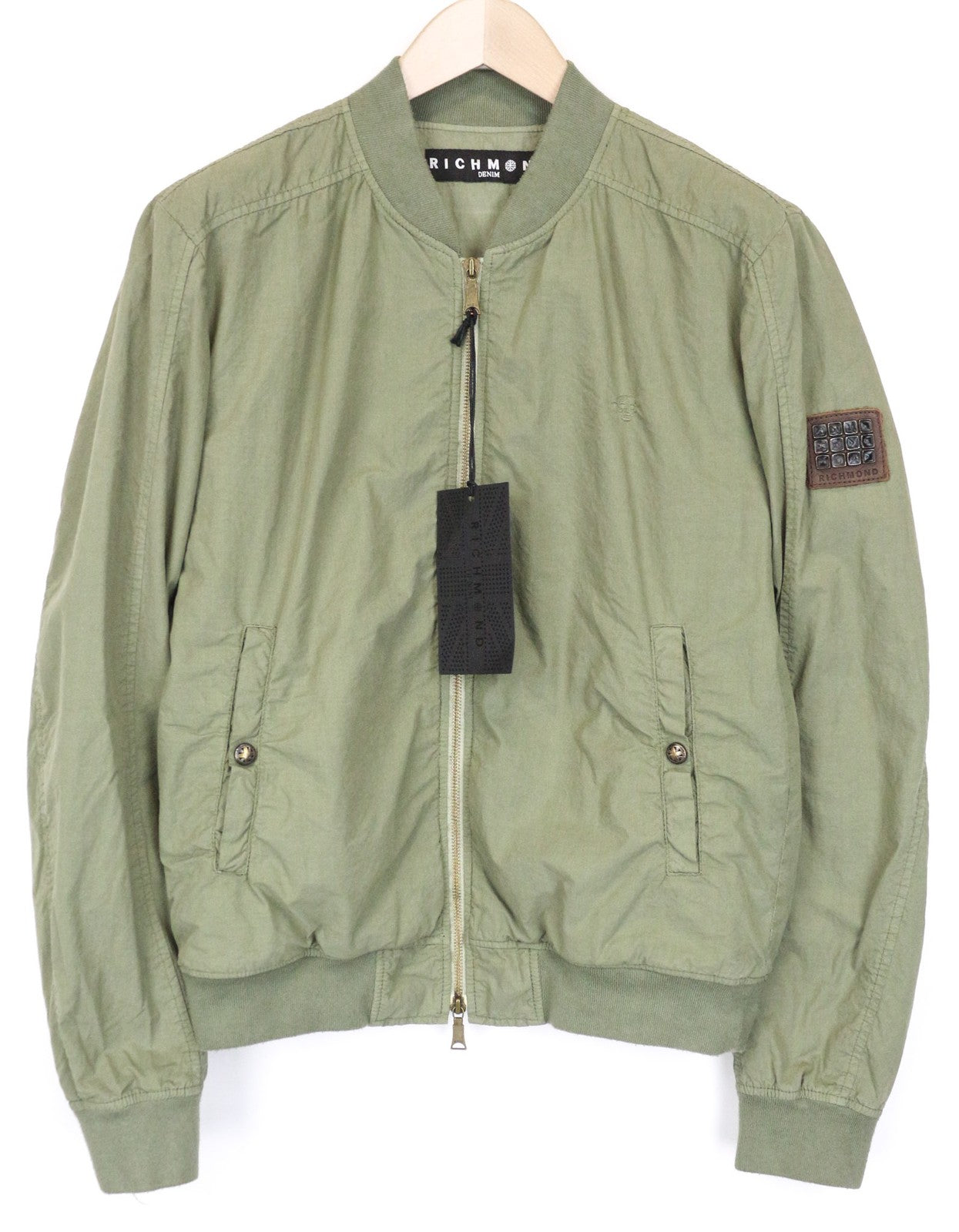 RICHMOND 48 Men Jacket Green Pure Cotton Lightweight Bomber Zipped