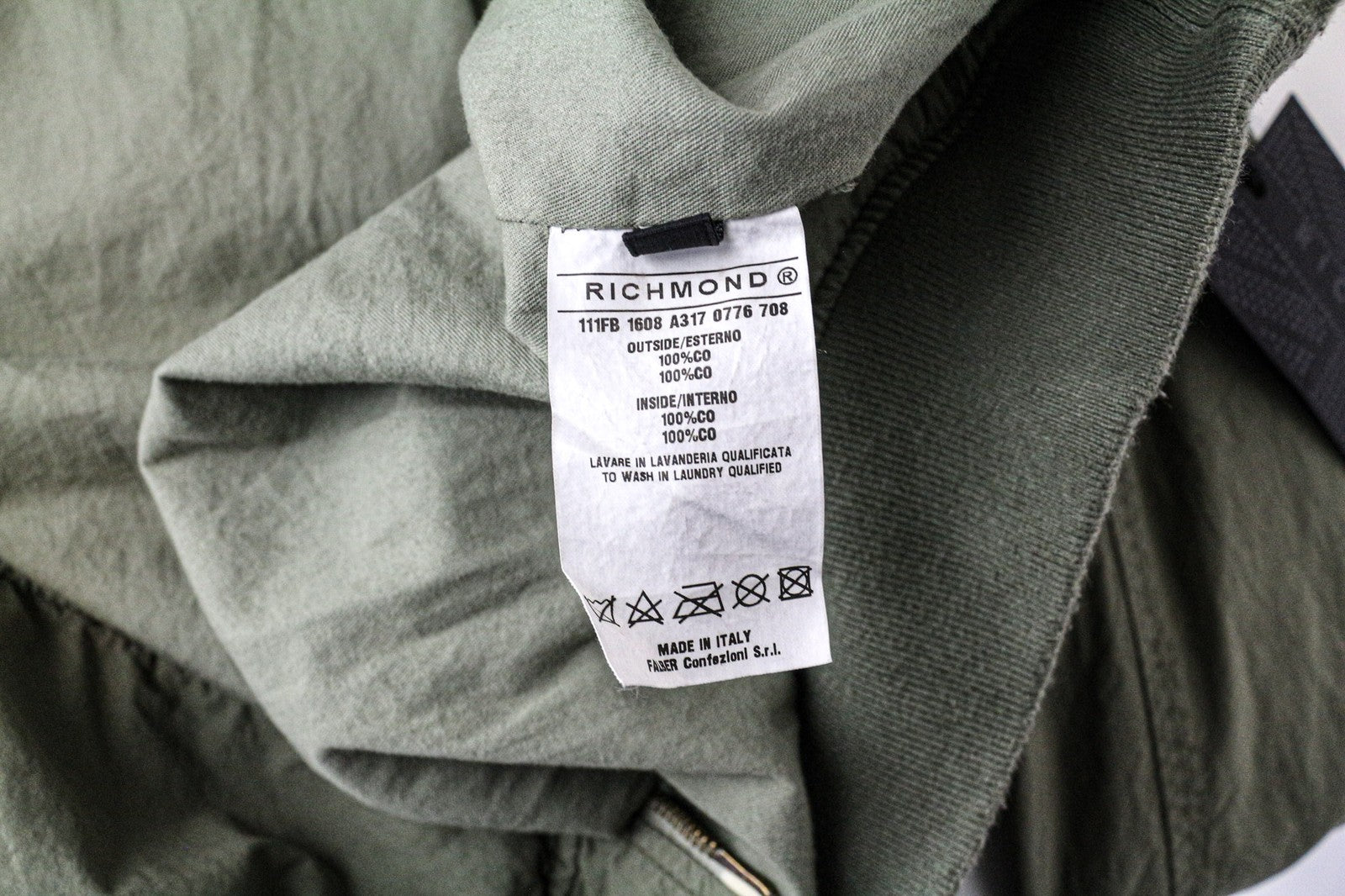 RICHMOND 48 Men Jacket Green Pure Cotton Lightweight Bomber Zipped