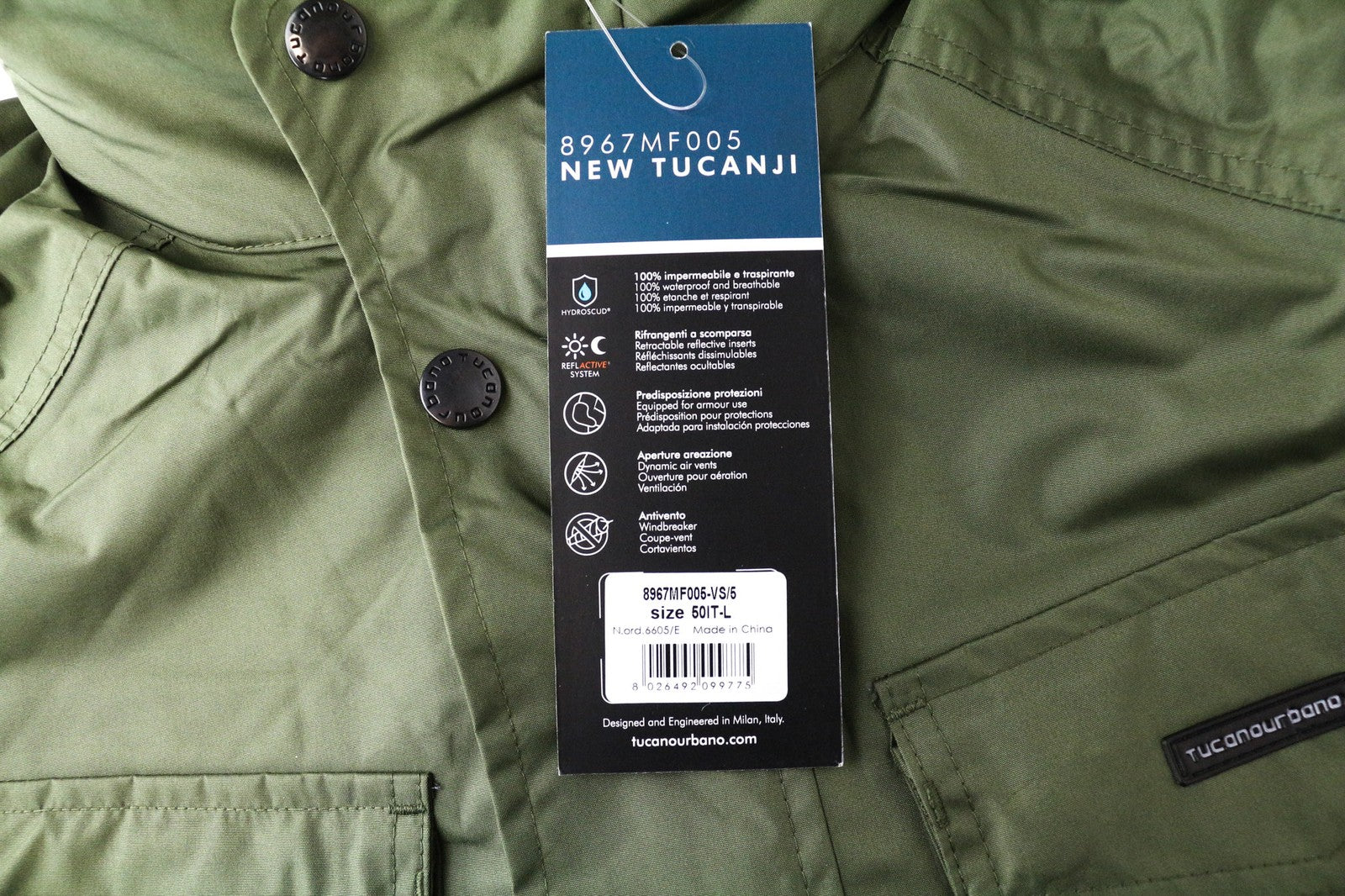 TUCANO URBANO New Tucanji L Men Jacket Green Waterproof Windbreaker Moto